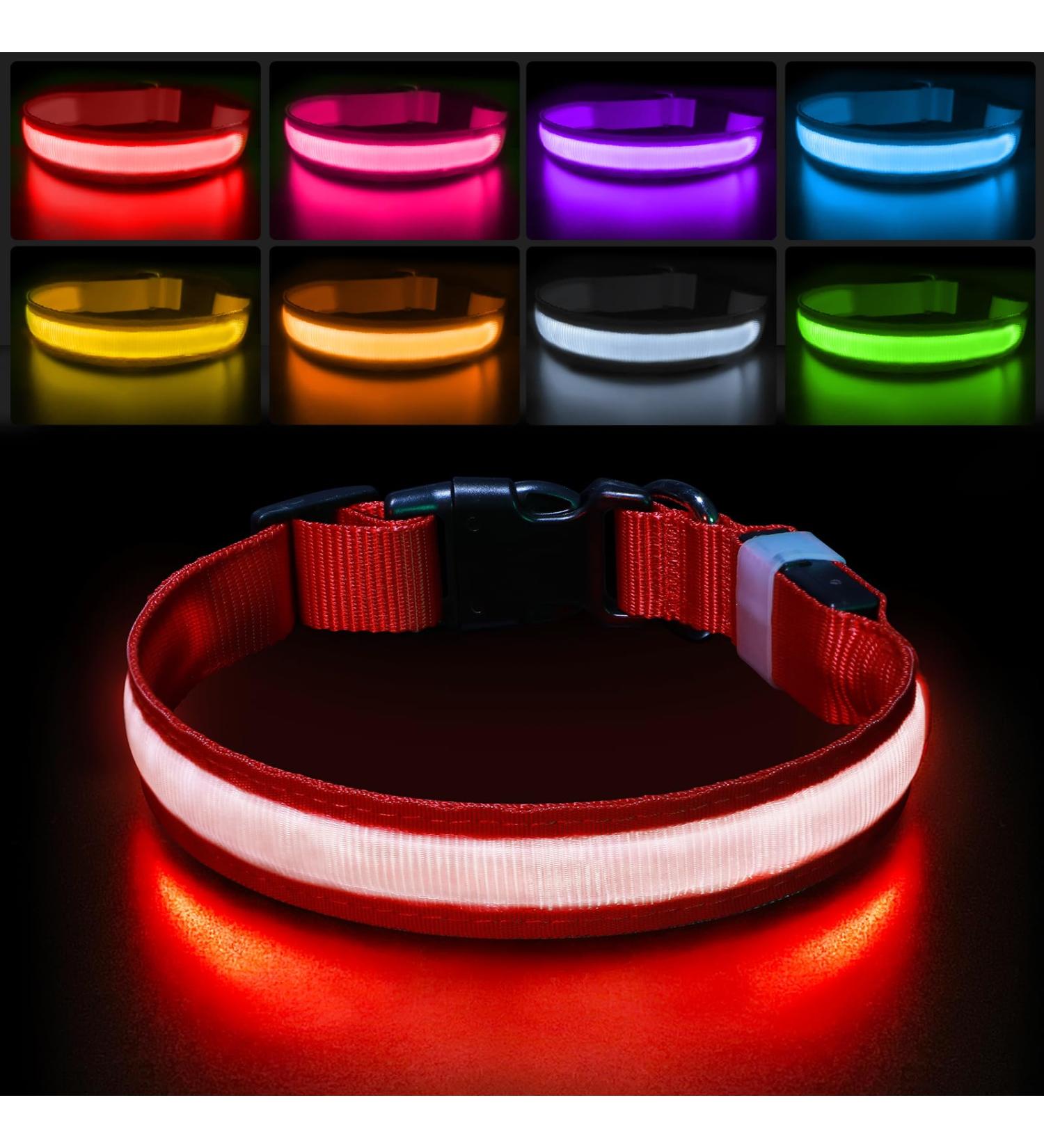 Luminous LED Dog Collar - Waterproof 7 Color Adjustable Light for Night Safety | Small to Large Dogs | 2022 Model (Red 48-60cm) - Buy Online on GoSupps.com