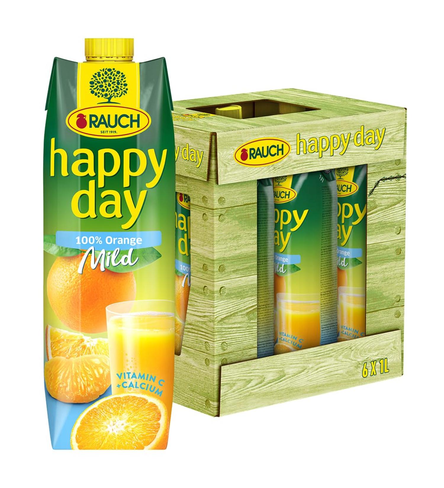 Rauch Happy Day Orange Juice Mild + Calcium Pack of 6 (6 x 1L) - Refreshing & Healthy International Shipping Available - Buy Online on GoSupps.com