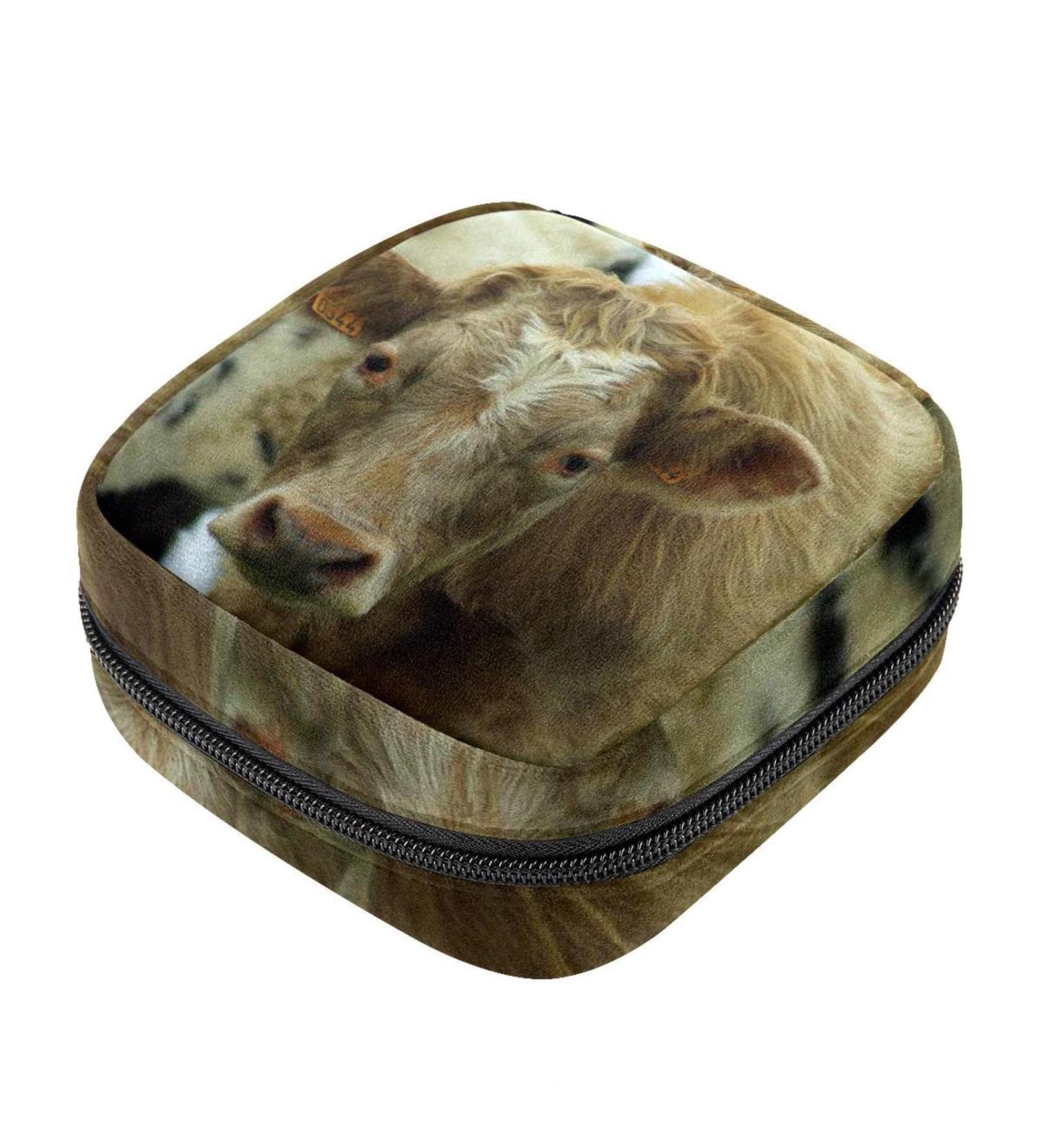 Sanitary Napkin Storage Bag Zipper Menstrual Cup Pouch - Brown Dairy Cattle Cow Theme - Multicoloured - Buy Online on GoSupps.com
