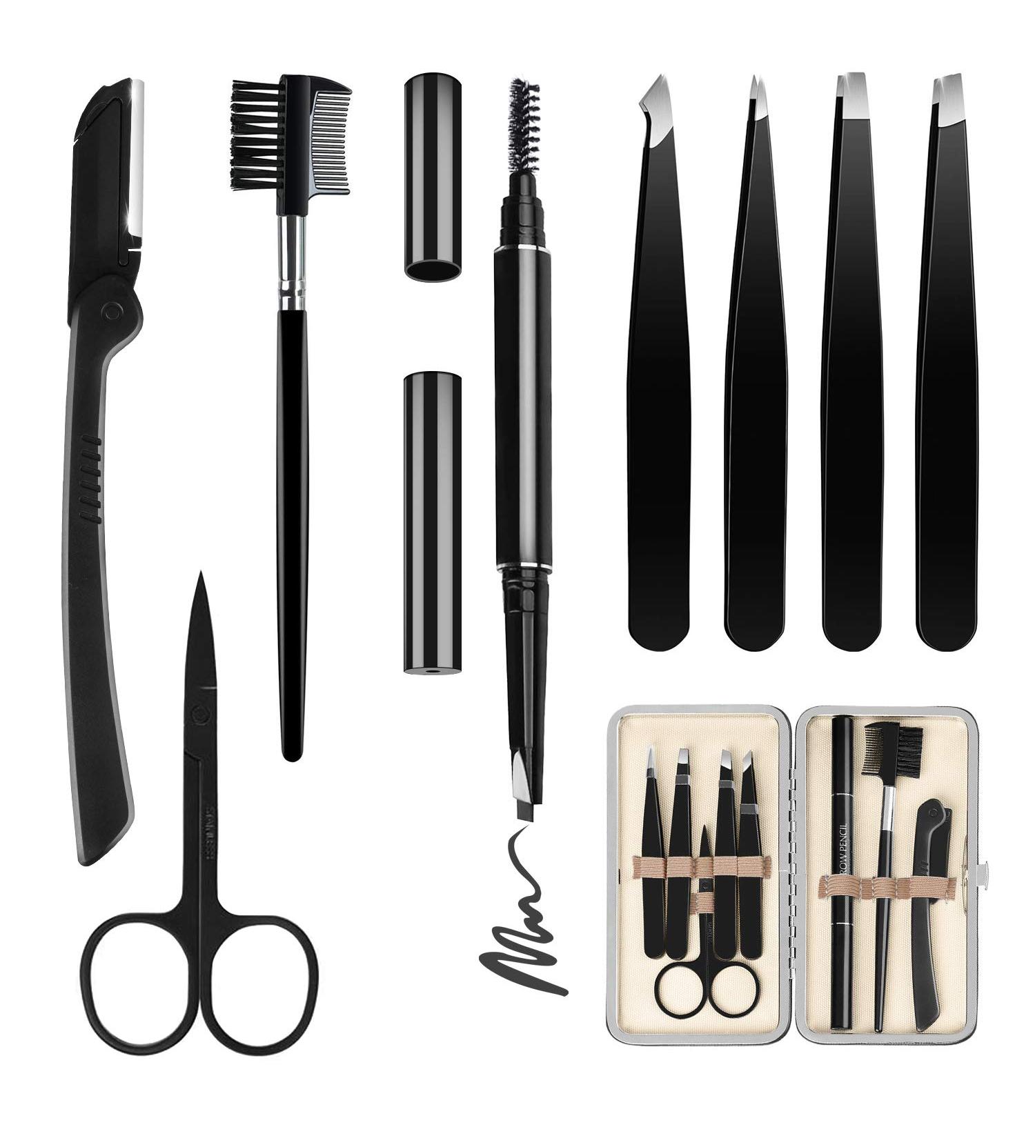 Hocosy 8-PC Eyebrow Care Set - Brown Pencil Comb Tweezers Razors Brushes & Scissors - Perfect for Flawless Eyebrows - International Shipping Available - Buy Online on GoSupps.com