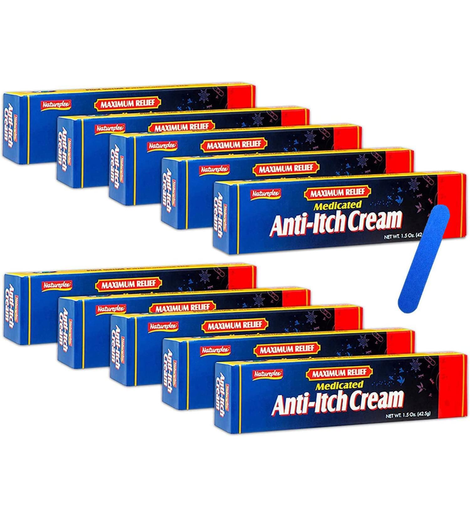 10-Pack (Natureplex) Medicated Anti Itch Cream - Itch Relief 1.5 Oz with Double Sided Nail Filer