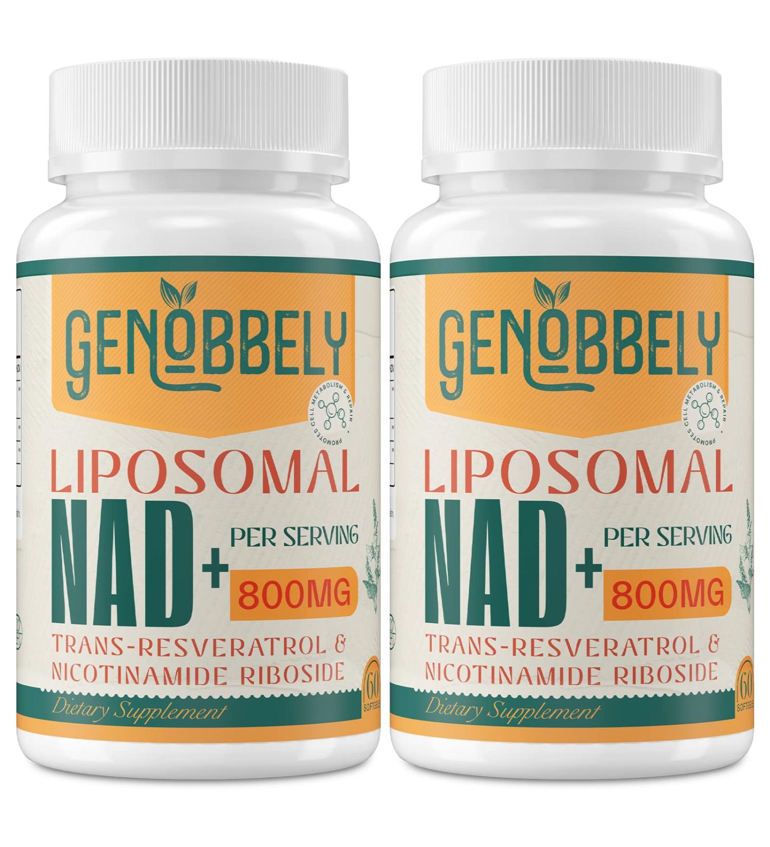 GENOBBELY 800mg Liposomal NAD+ & NR Supplement - Trans-Resveratrol - DNA Repair, Anti-Aging, Brain Health - 120-Day Supply - 2 Pack - Buy Online on GoSupps.com