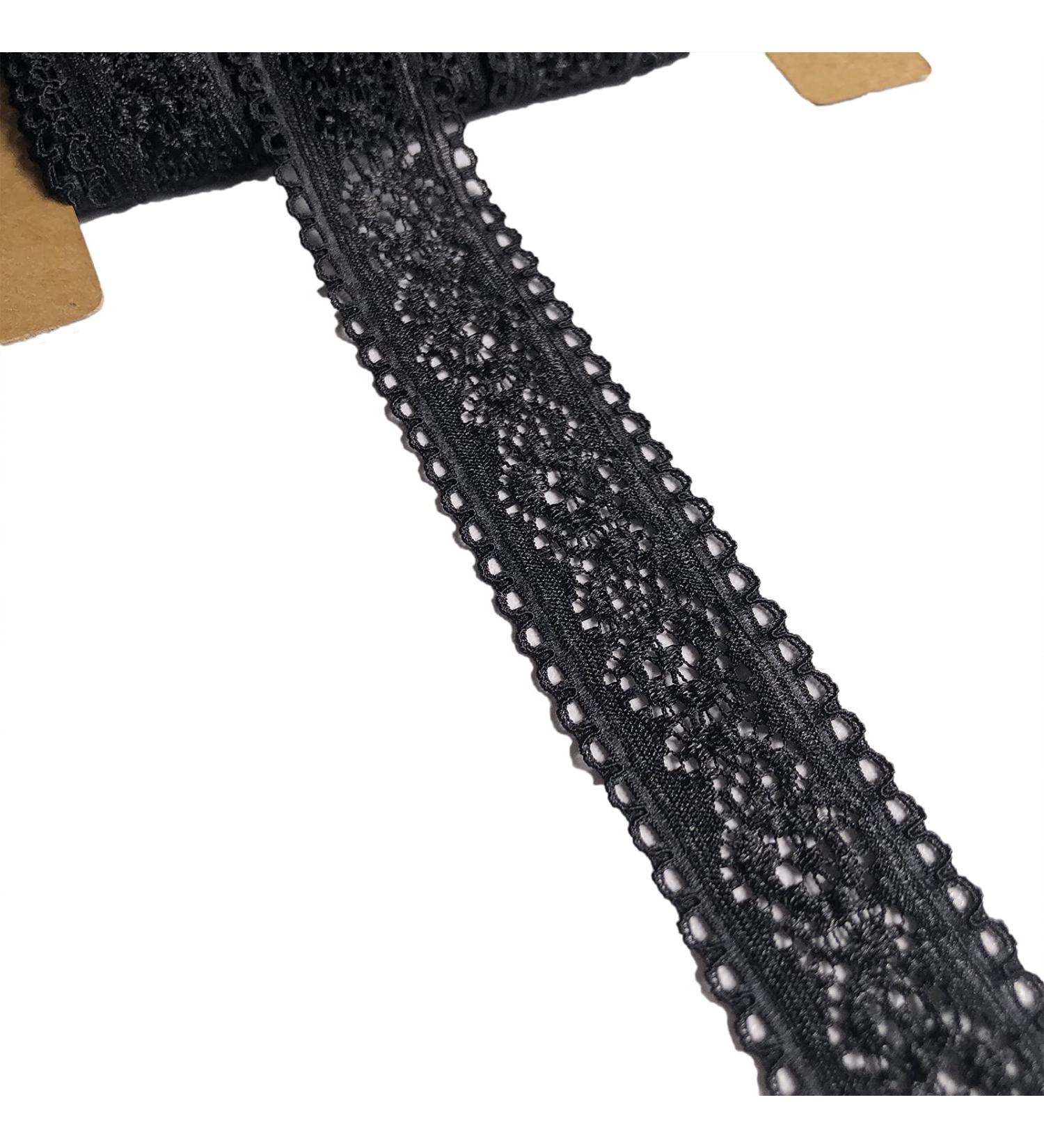 Lace Realm 1 Inch Wide Black Stretch Lace Ribbon for Bridal Wedding Decorations - DIY Crafts (9073 Black) - Buy Online on GoSupps.com