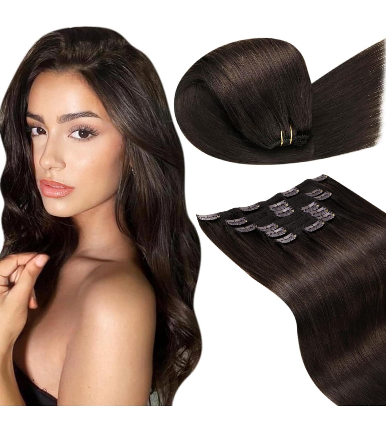 LAAVOO 135G Real Hair Extensions - Dark Brown Clip-In Tresses 50cm Length Remy Hair - 7pcs #2 - Buy Online on GoSupps.com