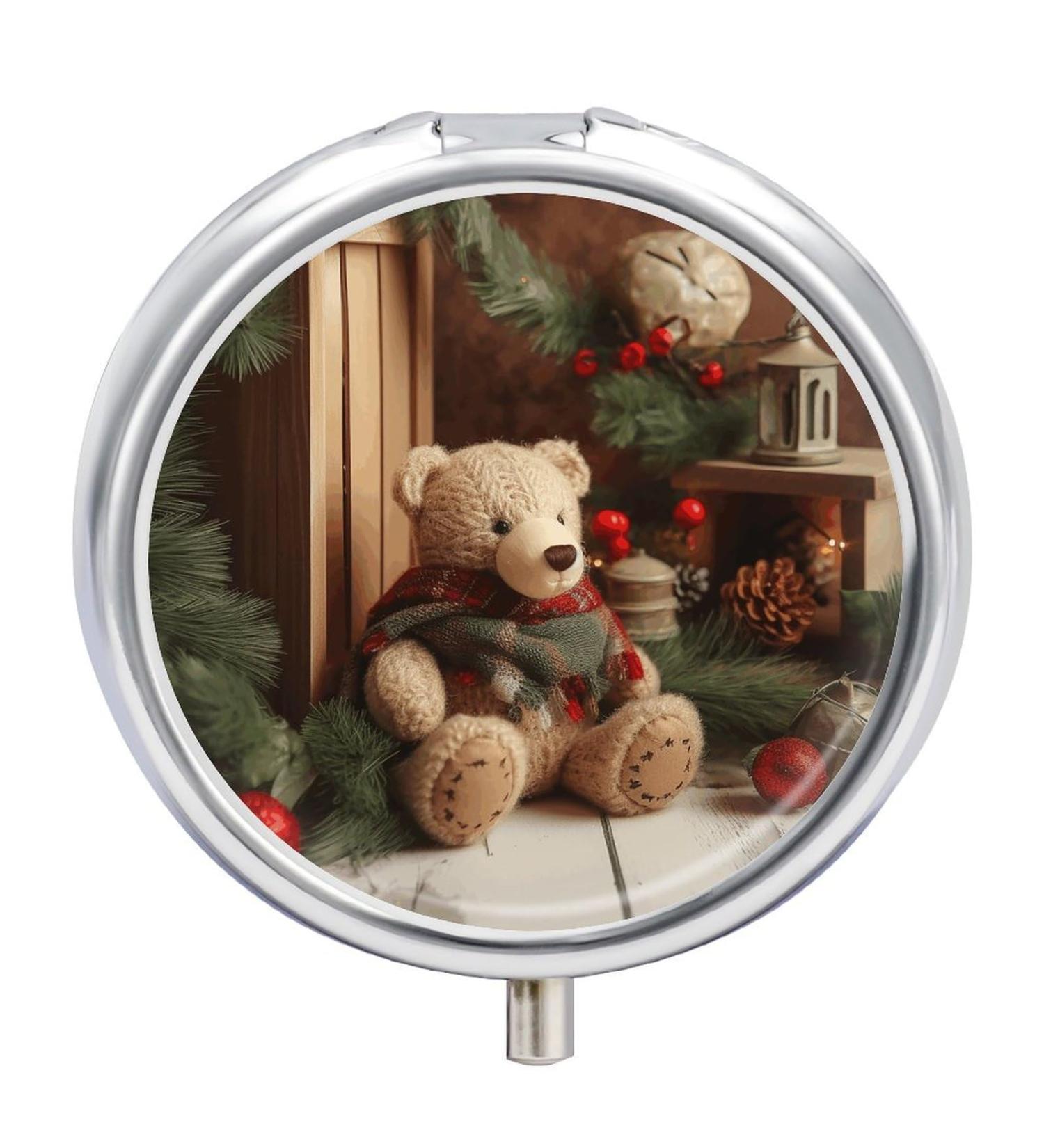 Portable 3 Compartment Pill Box - Travel-Friendly Xmas Tree Bear Doll Design | Small Pill Organizer for Handbag & Pocket - Buy Online on GoSupps.com