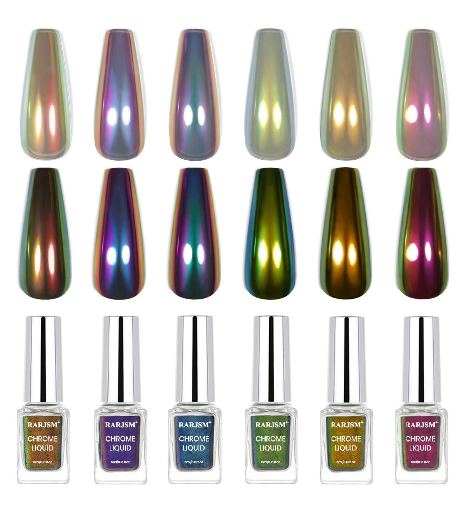 RARJSM Chameleon Liquid Chrome Nail Powder Set 6 Pcs | Iridescent Glitter & Mirror Effect | Easy Application for Nail Art | No Curing Required - Buy Online on GoSupps.com