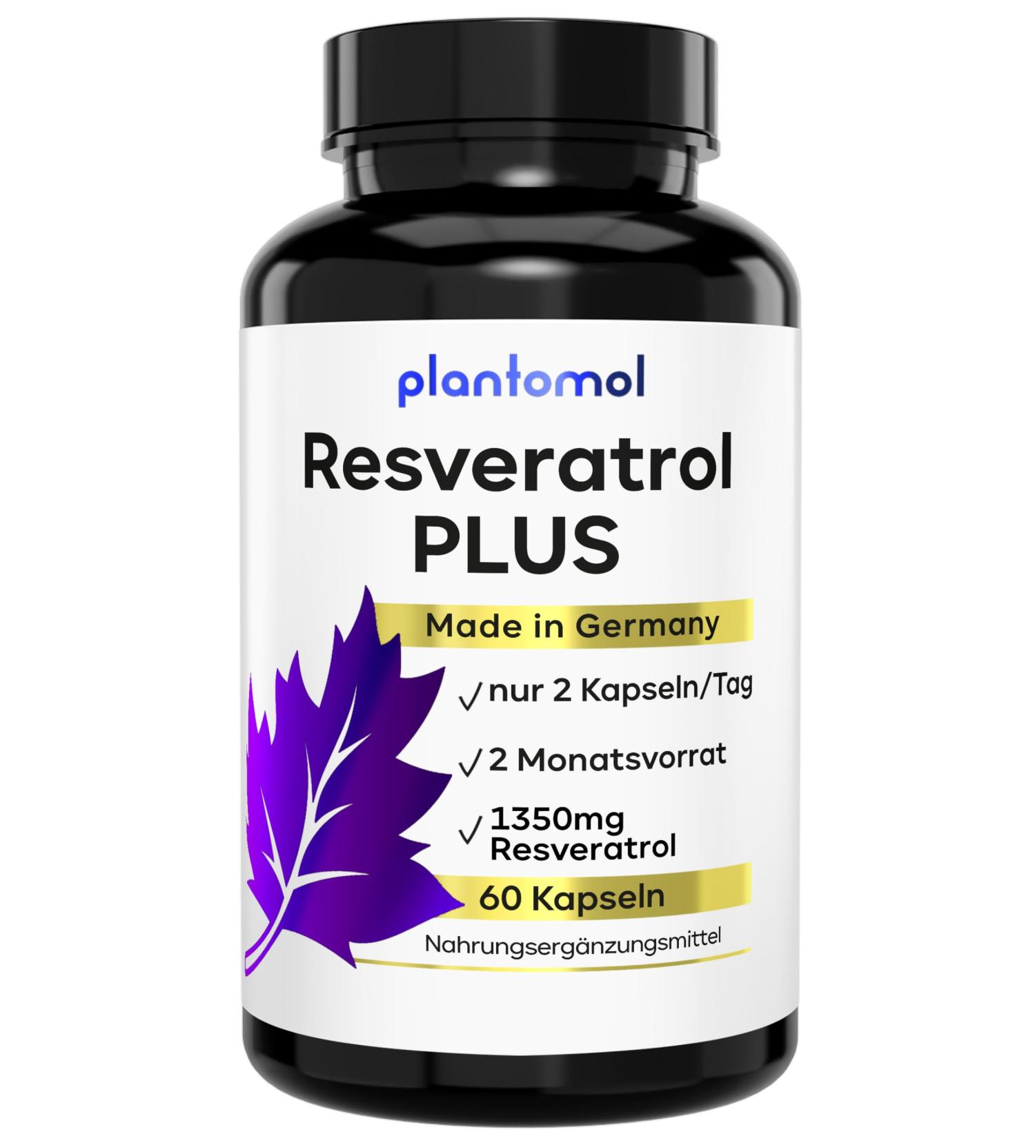 Buy 60 Resveratrol Plus Capsules - 1350mg High-Dose Vegan Plantomol Extract 100:1 Ratio - 2 Capsules/Day for Maximum Support - Buy Online on GoSupps.com