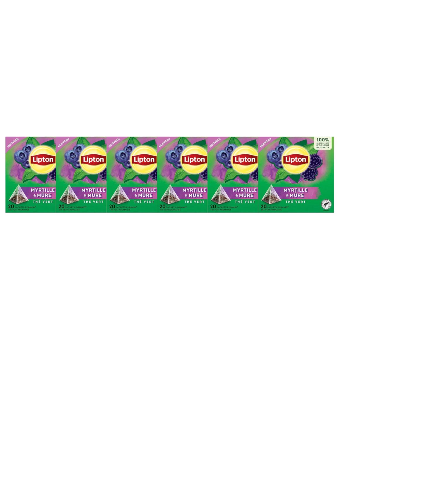 Lipton Th Vert Aromatis Infusion Froid ou Chaud Go t Myrtille & Mure Bien Etre Ingr dients d'Origine 100% Naturelle 120 Sachets Pyramid - Buy Online on GoSupps.com