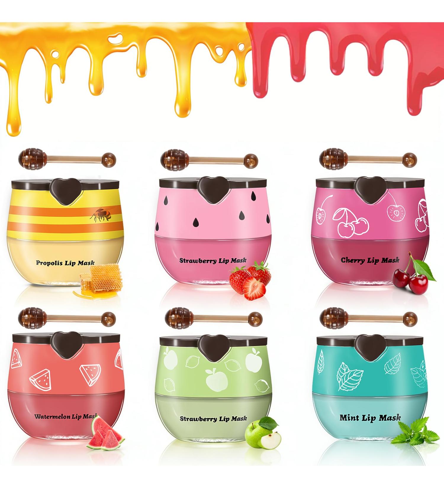 6 Pcs Bee Lip Balm Honey Pot-Honey Strawberries Watermelon Apples Cherries Mint Propolis Lip Mask Overnight Nourishing Hydrating Lip Balm Preventing Dry & Cracked Lips Reduce Lip Lines - Buy Online on GoSupps.com