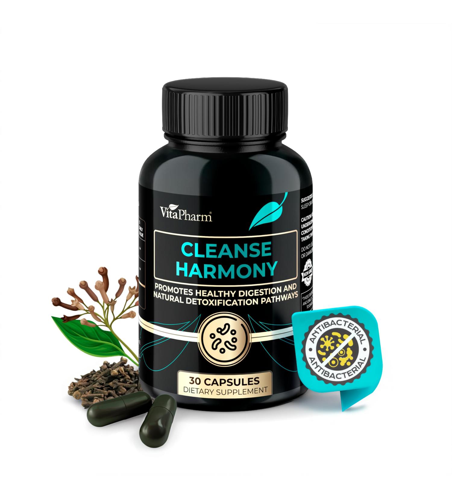 VitaPharm Cleanse Harmony Supports Digestive Health & Detox Pathways, Plant-Based Formula with Pomegranate & Syzygium Aromaticum, Non-GMO, No Artificial Ingredients, 30 Capsules - Buy Online on GoSupps.com