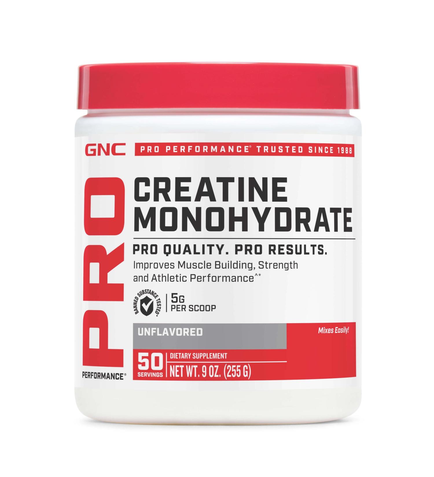 GNC Pro Performance Creatine Monohydrate Powder for Women & Men 5g Creatine Per Serving Muscle Building Energy Production Endurance Performance 50 Servings 9 Ounce (Pack of 1) New Version - Buy Online on GoSupps.com