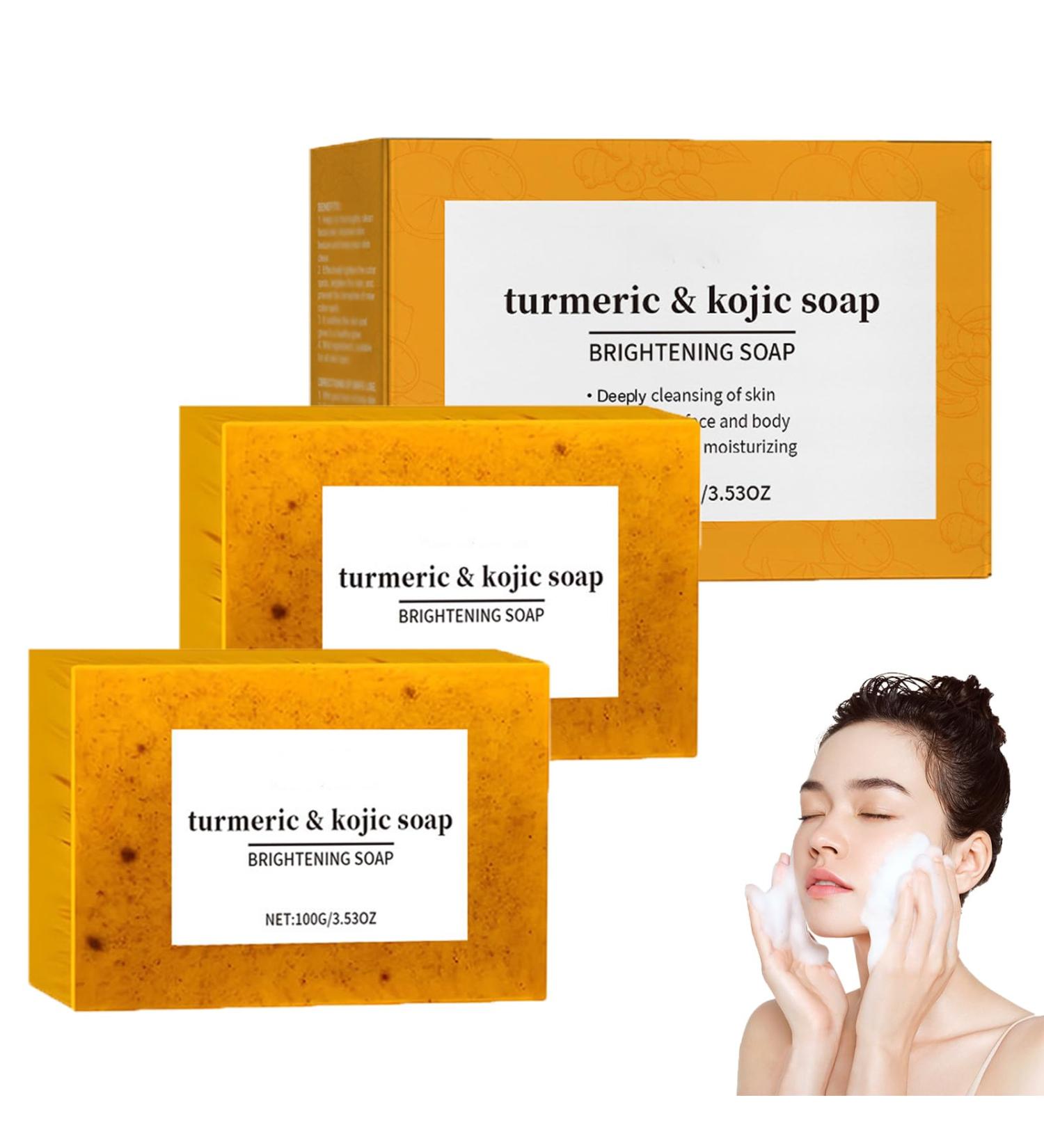  homomdy Lemon Turmeric Soap Bar with Kojic & Vitamin C Brightening & Deep Cleansing Soap for Face & Body Moisturizing & Smoothing Skin Uniform Complexion (2pcs) - Buy Online on GoSupps.com