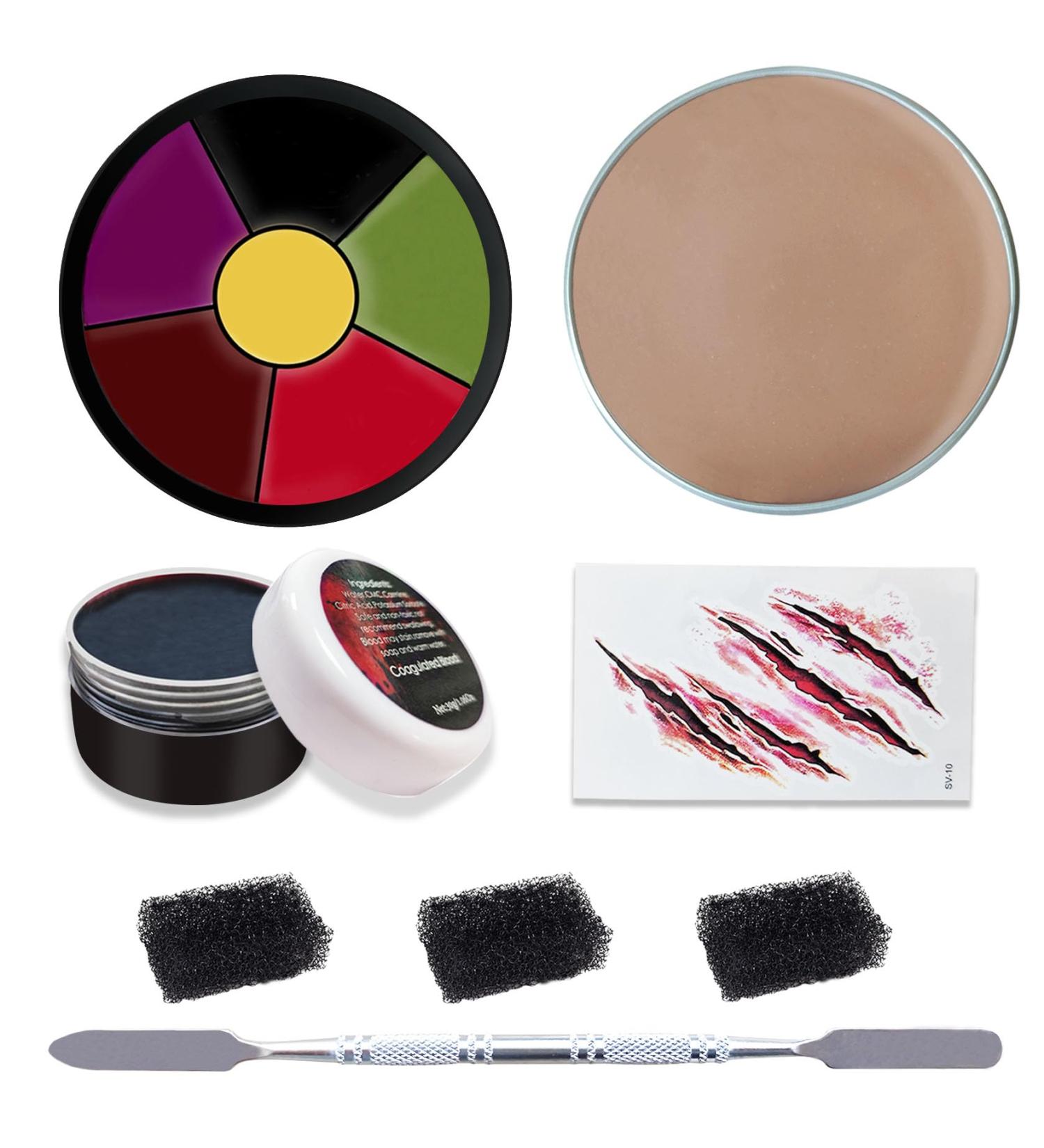 Ultimate Halloween Makeup Kit - Special Effects Zombie Makeup Fake Blood Gel Scar Wax Spatula Stickers & Sponges for Vampire Cosplay - Buy Online on GoSupps.com