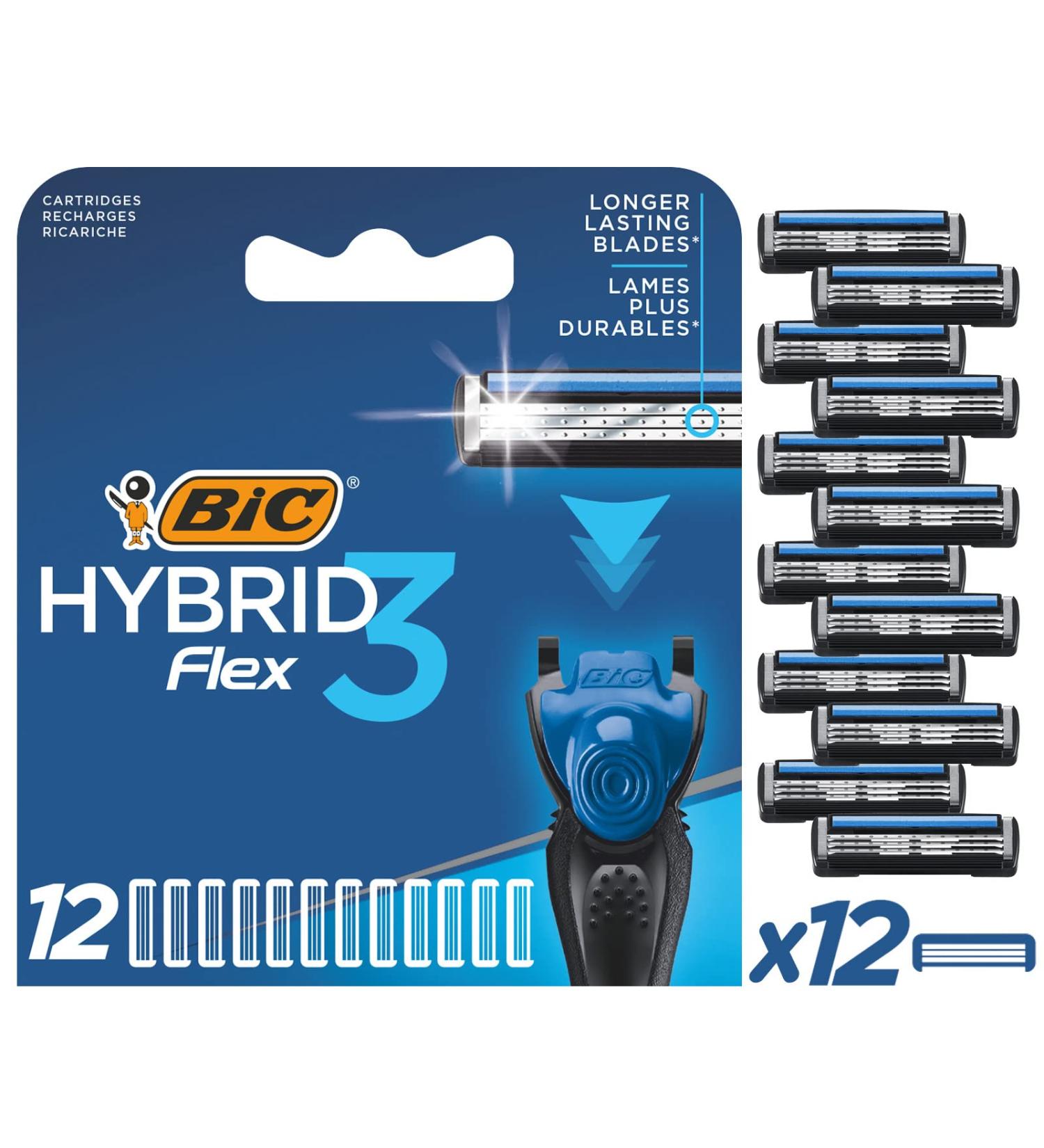 BIC Razor Blades for Men - Hybrid 3 Flex 12 Refill Pack with 3 Titanium Blades - Best International Shipping - Buy Online on GoSupps.com