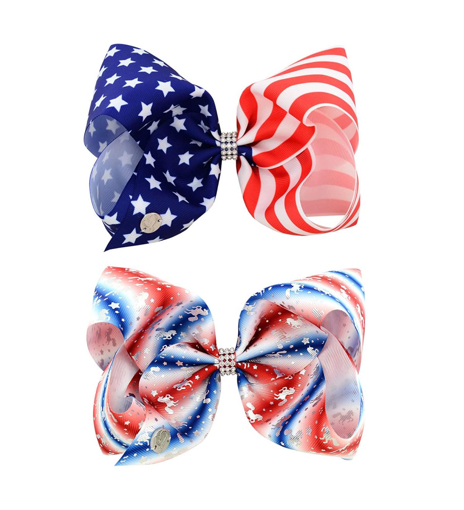 2 Pcs Large JOJO American Flag Hair Bow Independence Day Ribbon Clips 8 Inch Handmade Grosgrain Hair Accessories - Buy Online on GoSupps.com