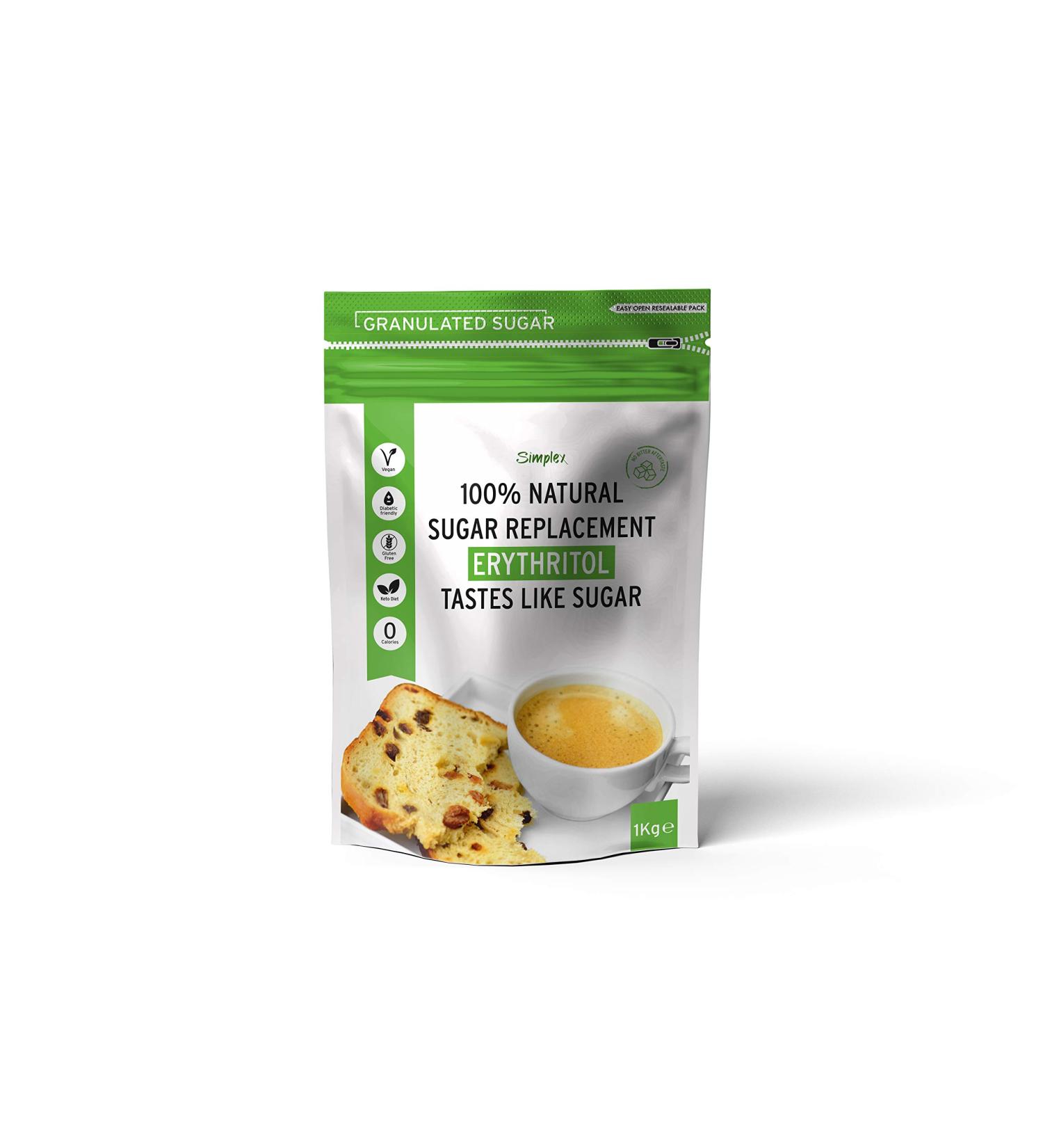 100% Natural Erythritol Sugar Replacement 1Kg (2.2 lb) Granulated Sugar - Zero Calorie - No Bitter Taste - Buy Online on GoSupps.com