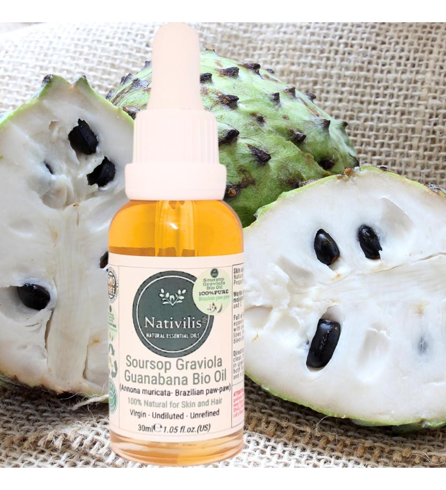 Nativilis Natural Amazonian Soursop Oil Graviola Guanabana Virgin Natural Skin & Hair (Annona Muricata- Brazilian Paw) - Undiluted - Unrefined - Benefits Copaiba - Buy Online on GoSupps.com