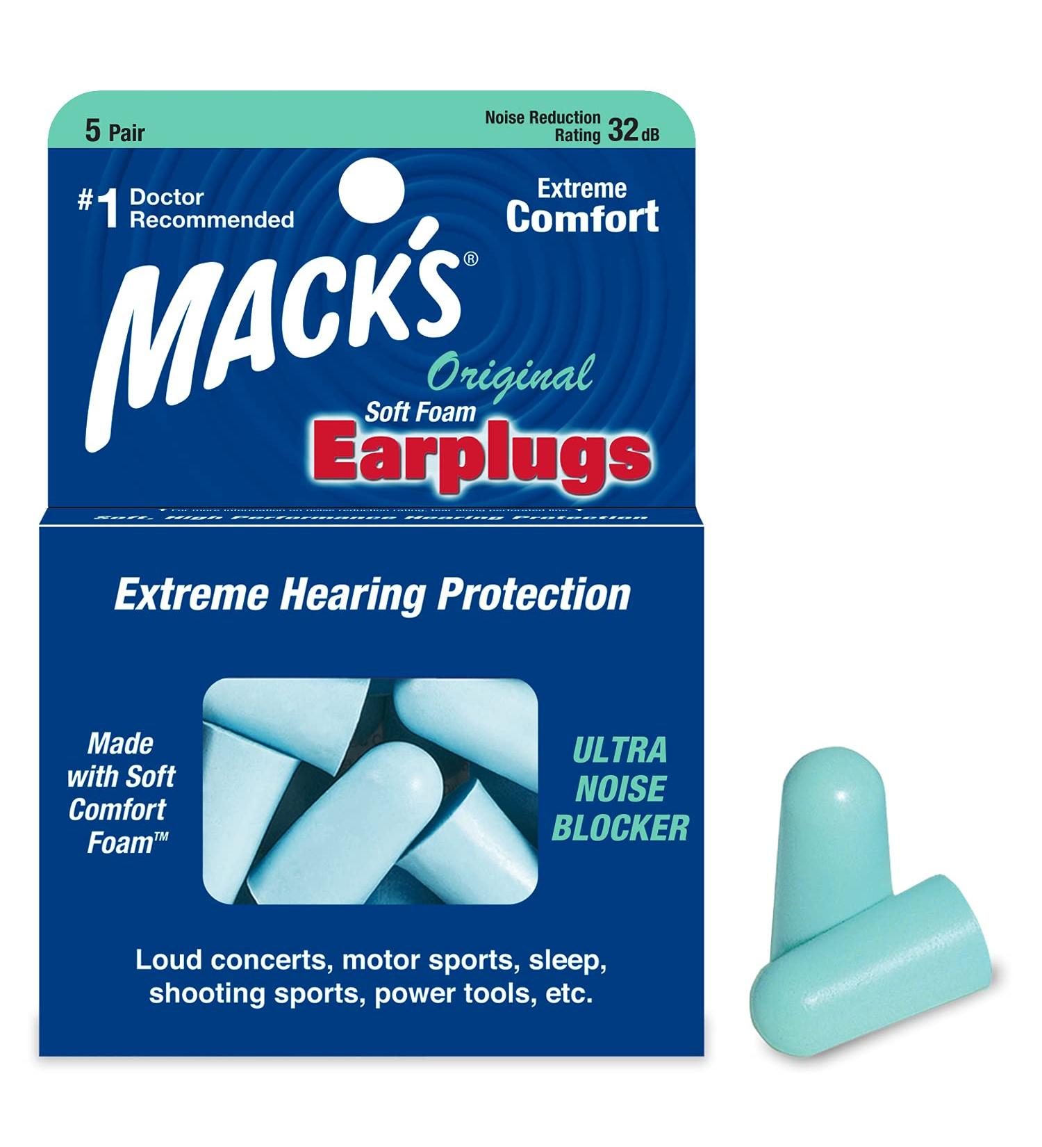 Mack's Original Soft Foam Earplugs - 5 Pair, 32dB NRR, Comfortable Sleep & Snore Ear Plugs for Work, Travel & Events - Buy Online on GoSupps.com