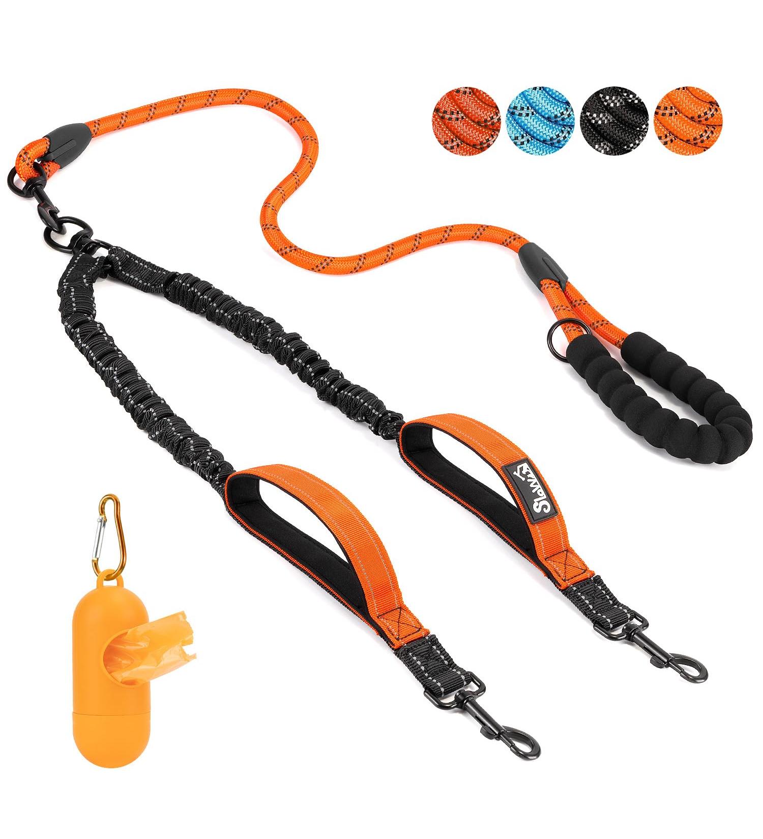 Slowton Double Linen Reflective Dog Leash for 2 Dogs | 360 Rotatable | Shock-Damping & Padded Handles for Small to Medium Dogs (3-16kg) - Orange - Buy Online on GoSupps.com