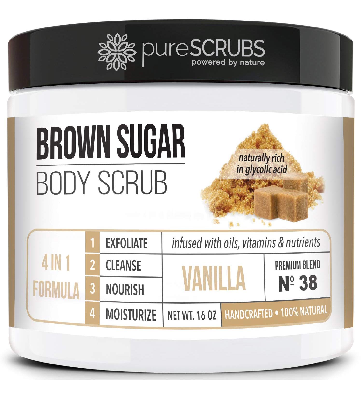 pureSCRUBS Organic Vanilla Brown Sugar Scrub Set - 16oz - Infused with Essential Oils & Nutrients - Includes Wooden Spoon, Loofah, and Mini Exfoliating Bar Soap - Buy Online on GoSupps.com