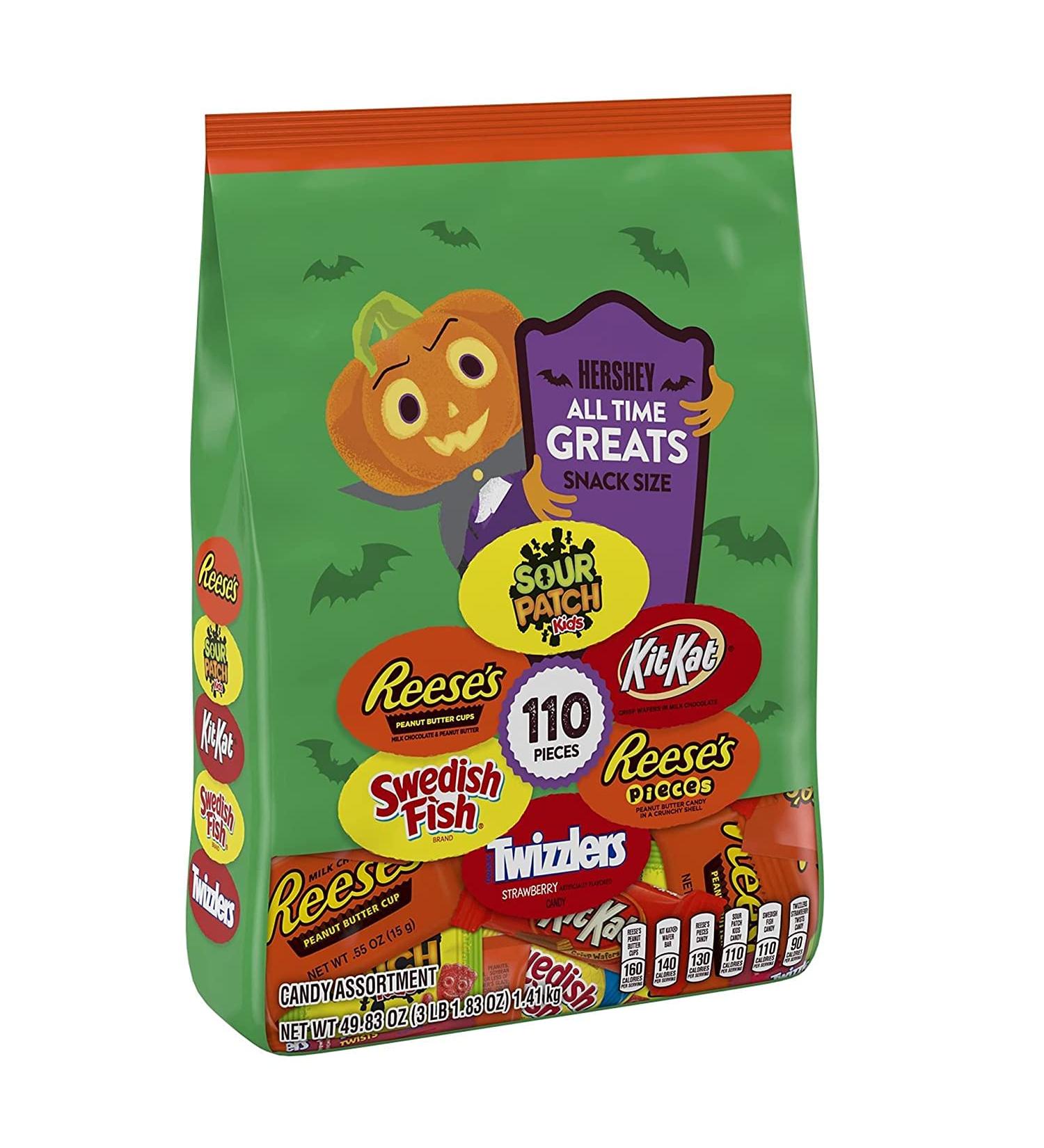 Hershey and Mondelez Assorted Chocolate  Peanut Butter  Fruit Flavored Snack Size Candy  Halloween  49.83 oz Bulk Variety Bag (110 Pieces) - Buy Online on GoSupps.com