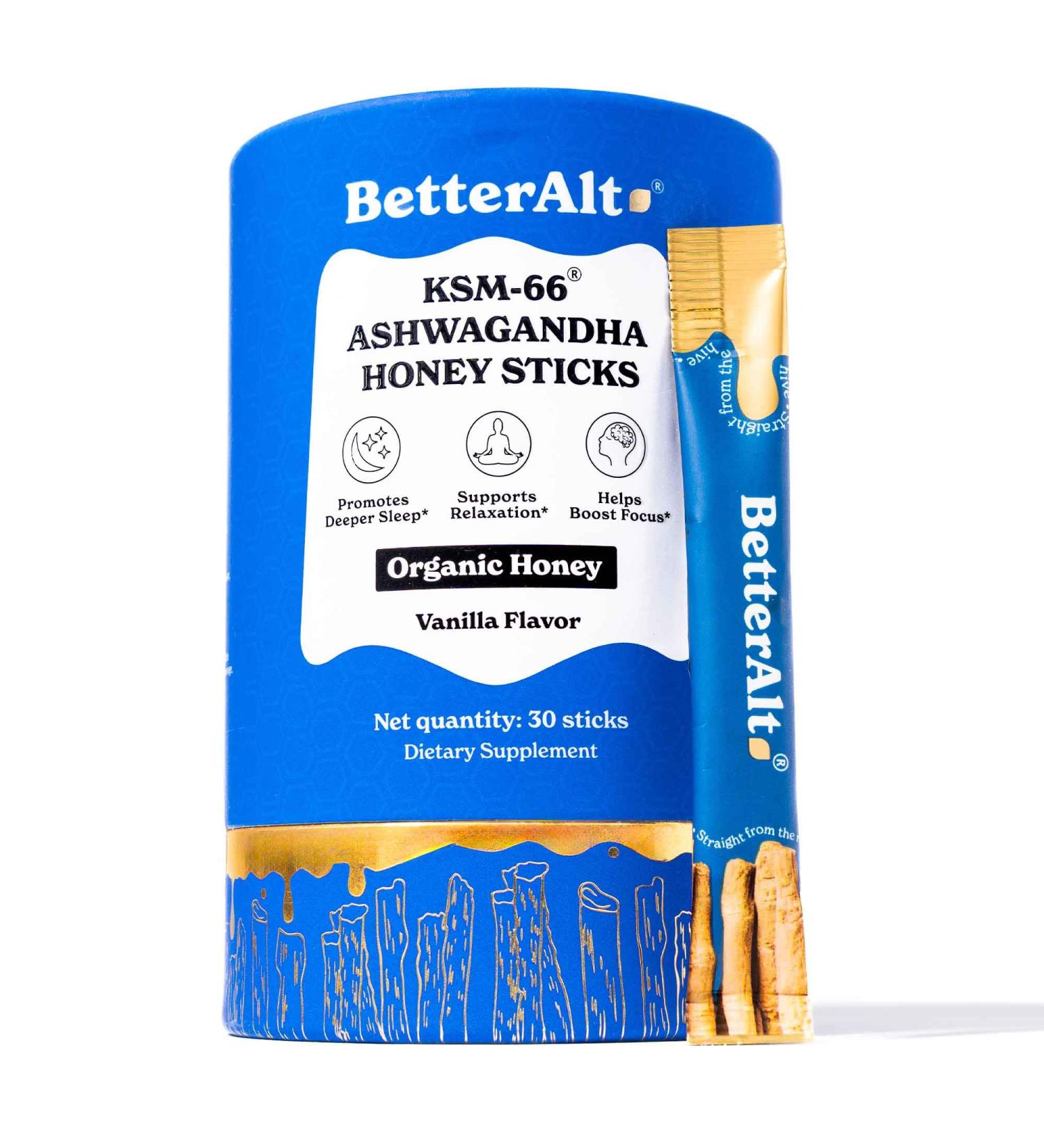 Better Alt KSM 66 Ashwagandha Honey Sticks |Organic Multiflora Himalayan Honey | Helps Promote Relaxation Focus |1 Month Dietary Supplement 30 Count (Pack of 1) - Buy Online on GoSupps.com