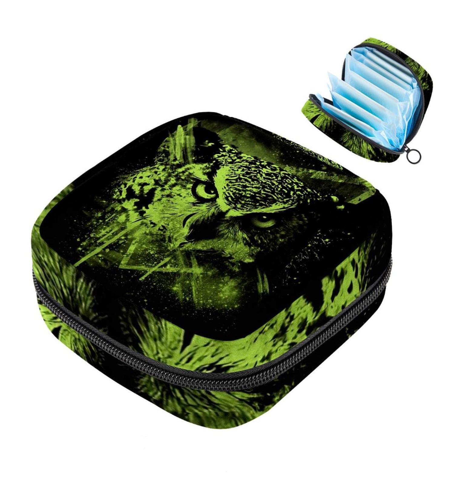 Stylish Women's Owl Napkin Storage Bag - Green Ink Portable Menstrual Cup & Bandages | Perfect for First Period - Buy Online on GoSupps.com