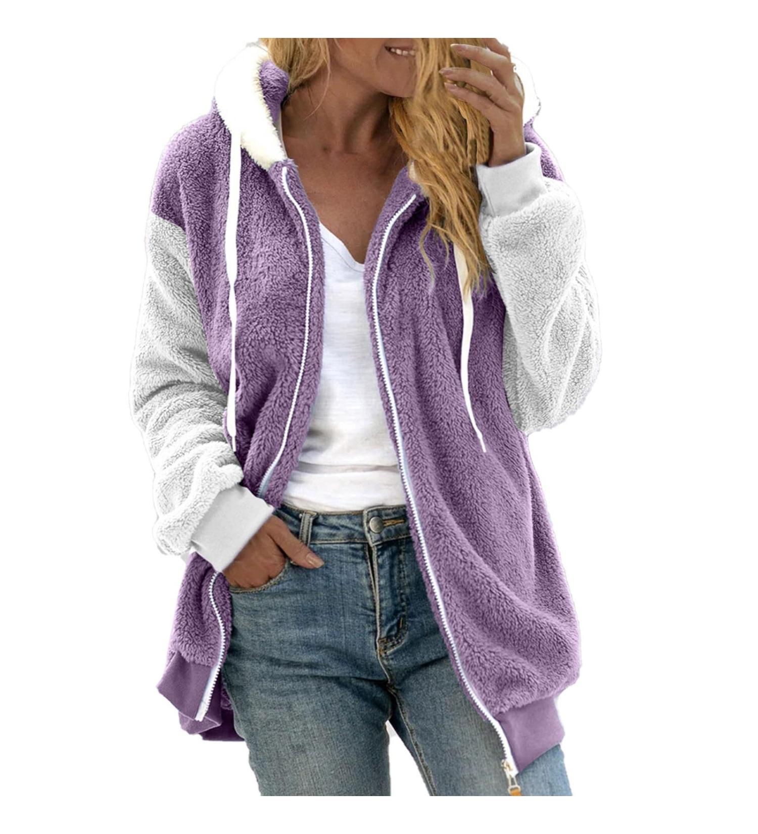 Shop Hanxiulin Oversized Plush Hoodie Coat - Elegant Winter Jacket for Women Lined & Quilted 5XL Purple - Buy Online on GoSupps.com