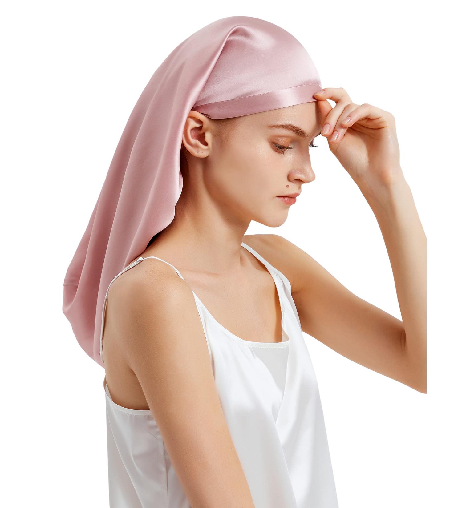 Lilysilk 100% Mulberry Silk Hair Hood - 19 Momme Sleeping Cap for Curly Hair - Peach Pink Night Hat for Women - Buy Online on GoSupps.com
