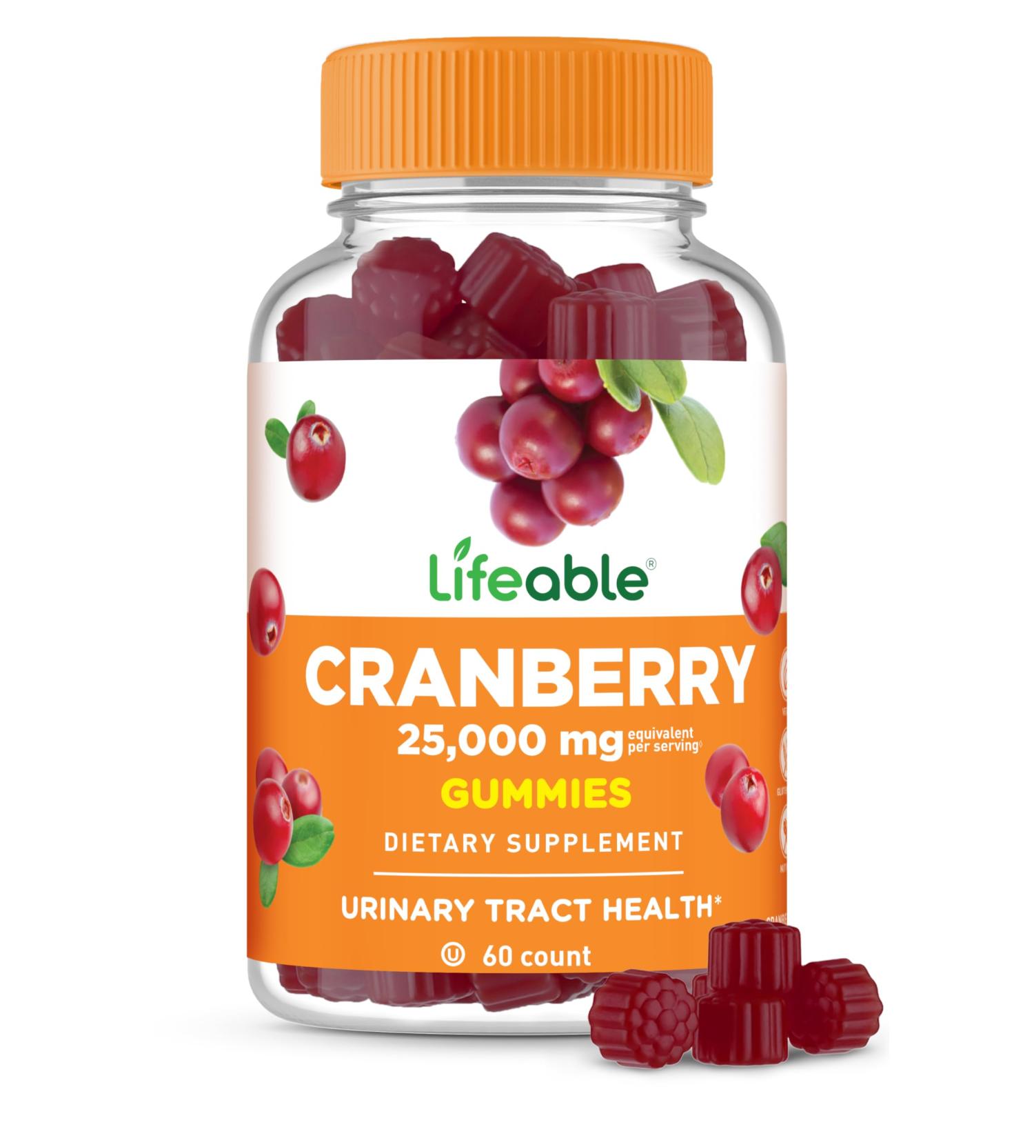 Lifeable Cranberry Gummies for Women | 25000 mg Equivalency | Great Tasting Cranberry Supplement | for Urinary Tract Health Bladder & Kidney Support | Vegan and Non GMO Cranberries | 60 Count - Buy Online on GoSupps.com