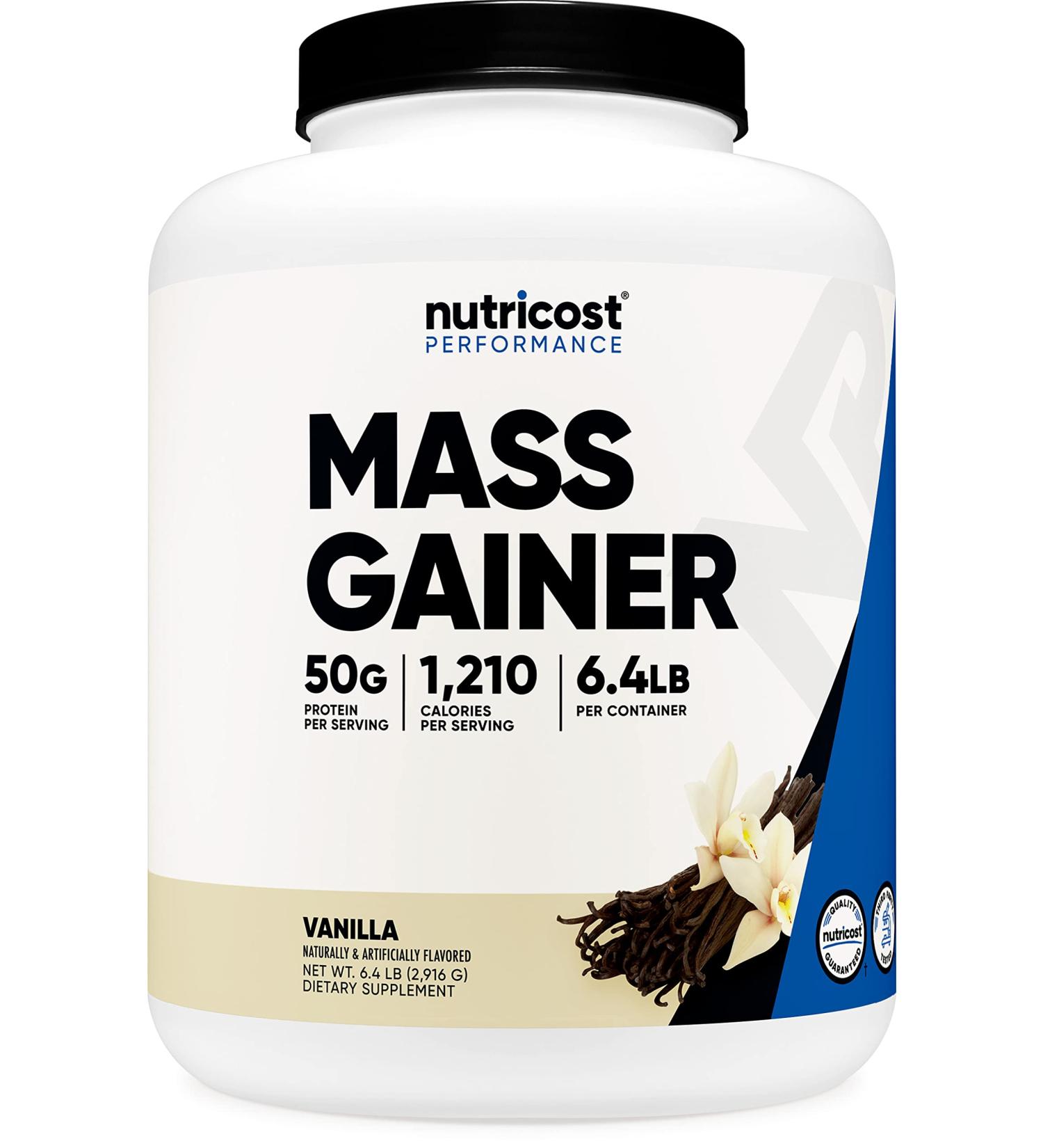 Nutricost Vanilla Mass Gainer Supplement 6.4 LBS - 50g Protein, 240g Carbs - Non-GMO, Gluten Free - Buy Online on GoSupps.com