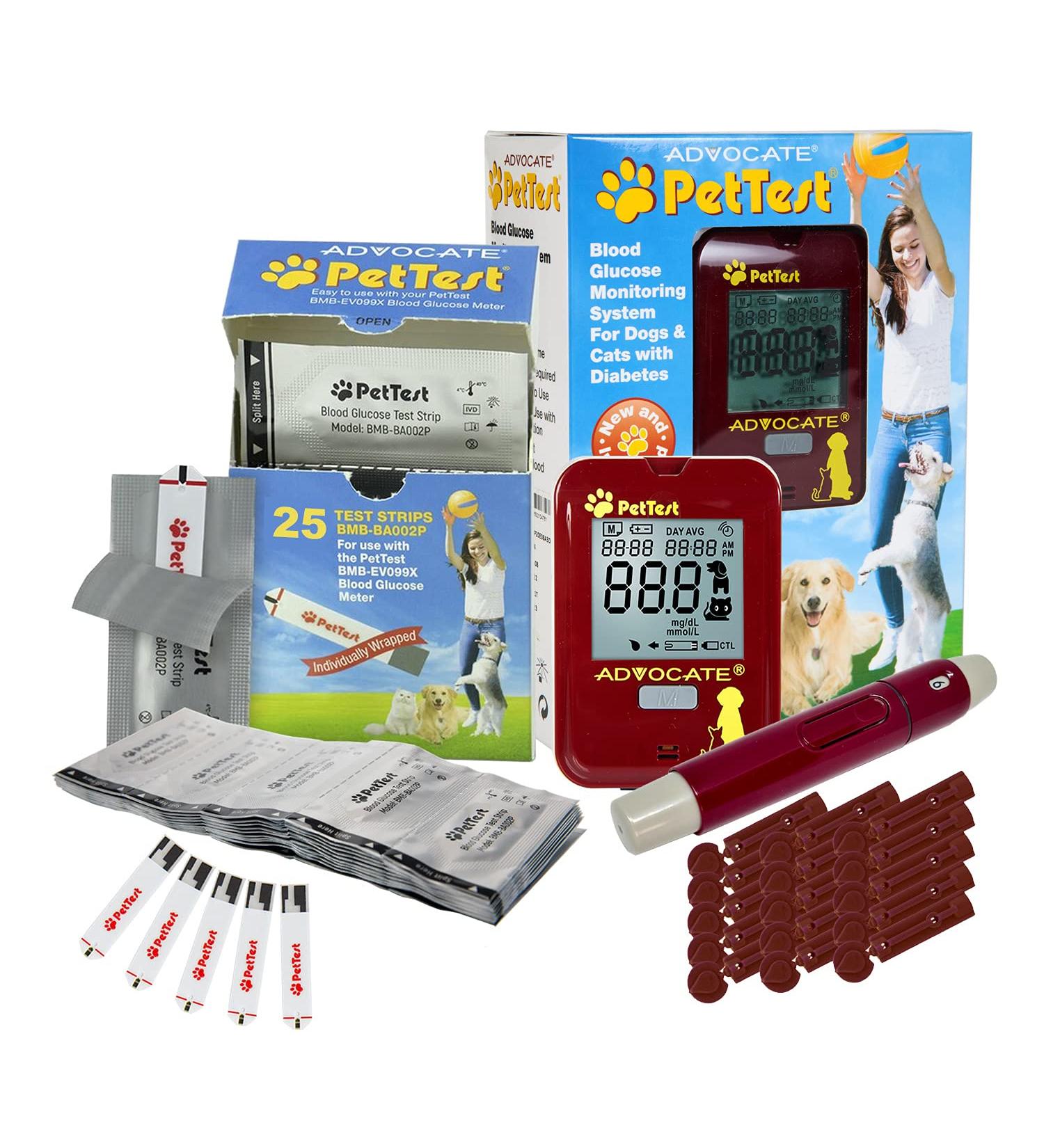 PetTest Red Dot Glucose Monitoring System for Dogs & Cats - Complete Blood Sugar Test Kit with 25 Strips, Lancets, Lancing Device, Meter & Case - Buy Online on GoSupps.com