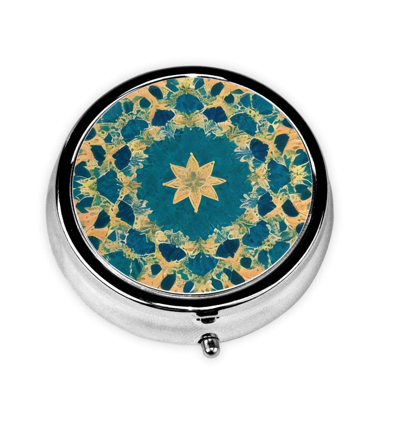 Quadrangle Pattern Round Pill Box Organizer | 3 Compartment Portable Travel Pill Holder for International Shipping - Buy Online on GoSupps.com