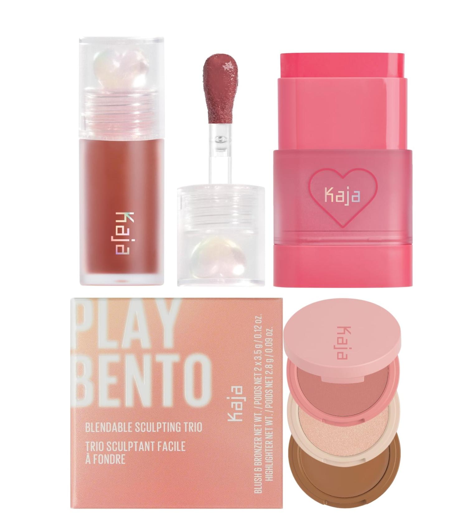 Kaja Juicy Glass Lip Plumping Oil 08 Cherry Cola + Dewy Bar - Creamy Multi-Stick Blusher & Lip Balm 02 Strawberry Sorbet 10g + 3-in-1 Blendable Sculpting Trio - Play Bento 01 Butter Up Bundle - Buy Online on GoSupps.com