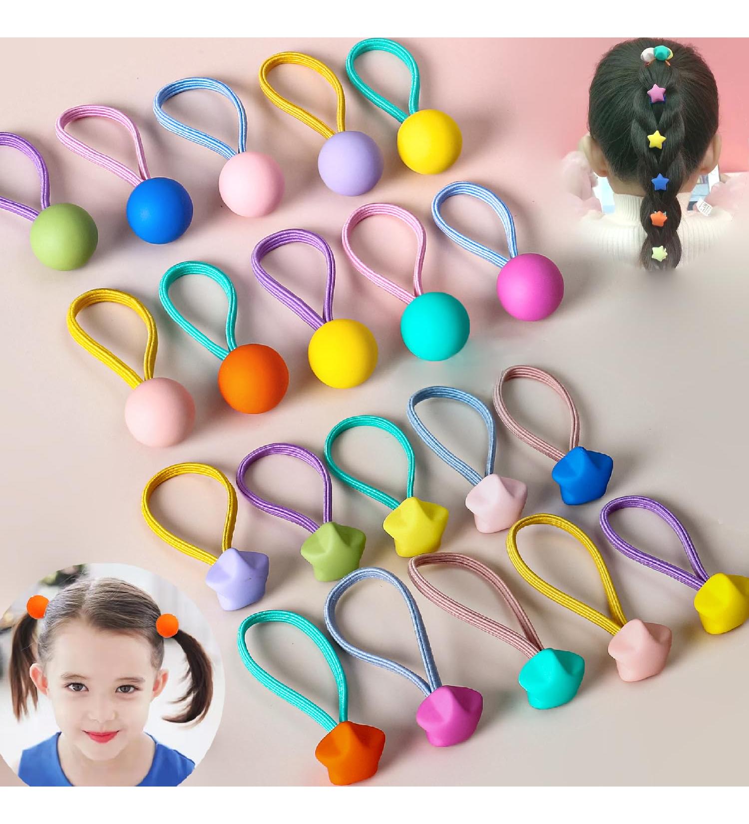 Zanwell 20pc Elastic Hair Ties with Balls Brightly Colored Marble Finish Hair Bands for Girls Bead Bubble Ponytail Holders No Damage Hair Accessories for Infants Toddlers Kids Teens - Buy Online on GoSupps.com