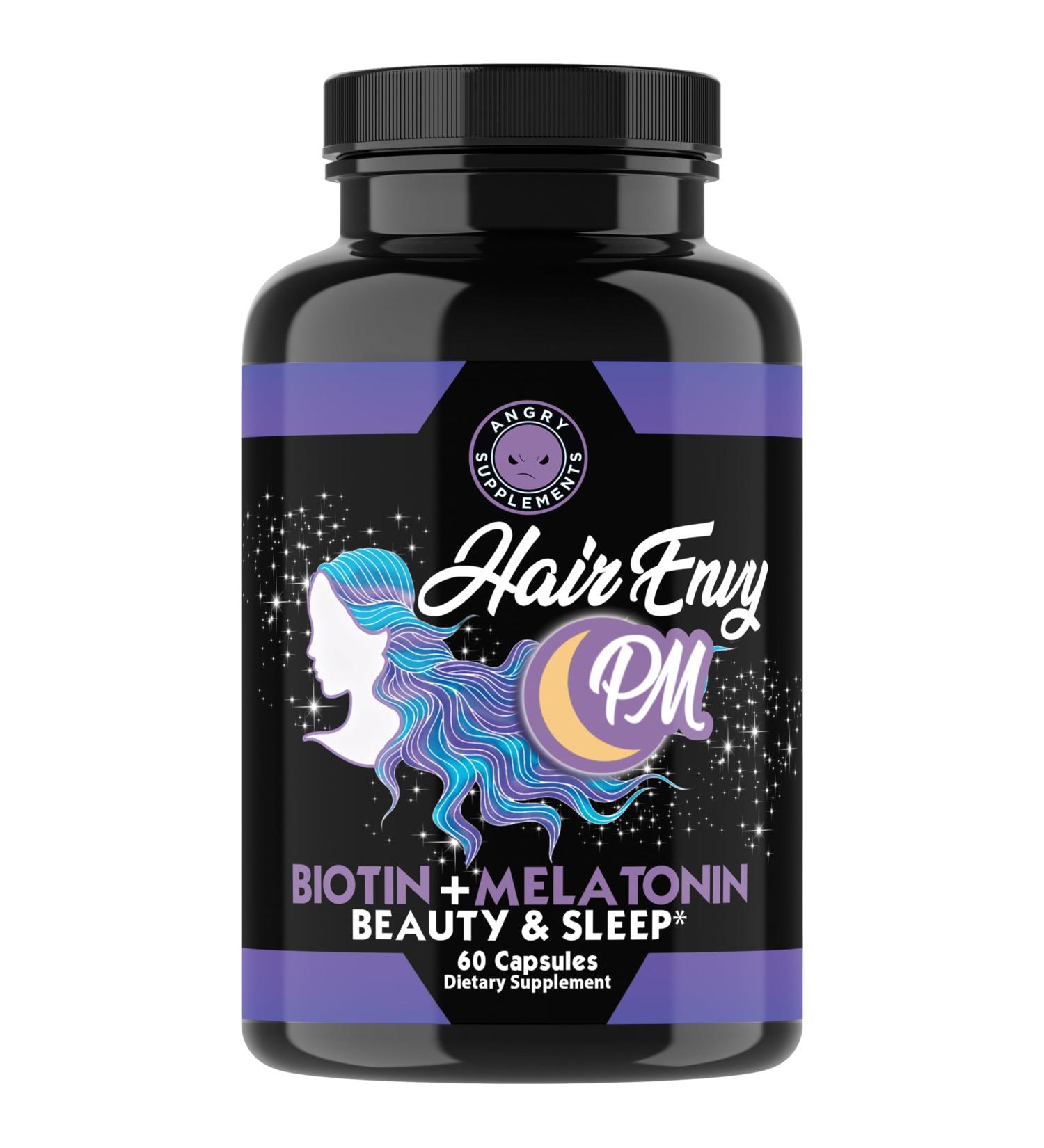 Angry Supplements Hair Envy PM Nighttime Beauty & Relaxation Formula for Women with Melatonin Biotin Calcium & Magnesium Supports Hair Health & Restful Nights 60 Capsules (1-Bottle) - Buy Online on GoSupps.com