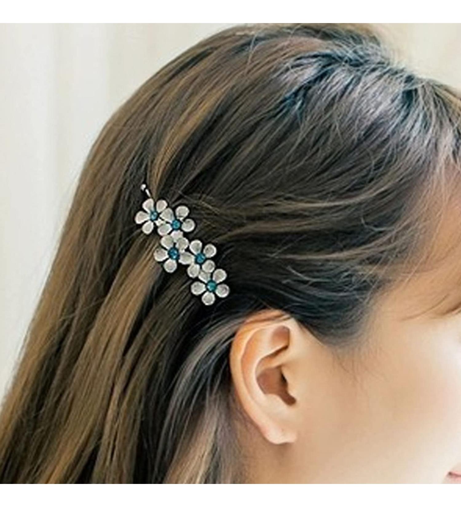 Aneneiceera Crystal Flower Hair Clip Black Hair Clip One Word Clip Rhinestone Hair Pin Headwear Decorative Hair Pins Headwear Bridal Hair Accessories for Women and Girls (Black) - Buy Online on GoSupps.com