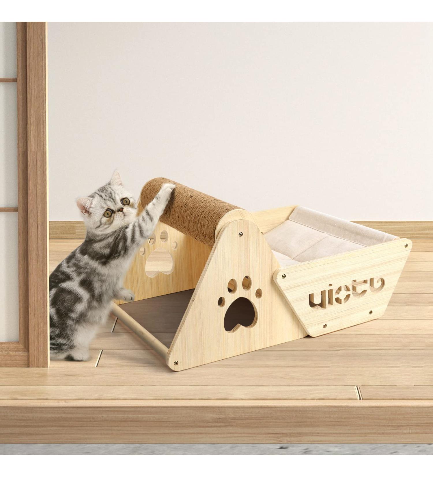 Yiotl Cat Hammock with Scratching Post - Elevated Sleeping Bed and Sisal Scratching Toy for Indoor Cats - Buy Online on GoSupps.com
