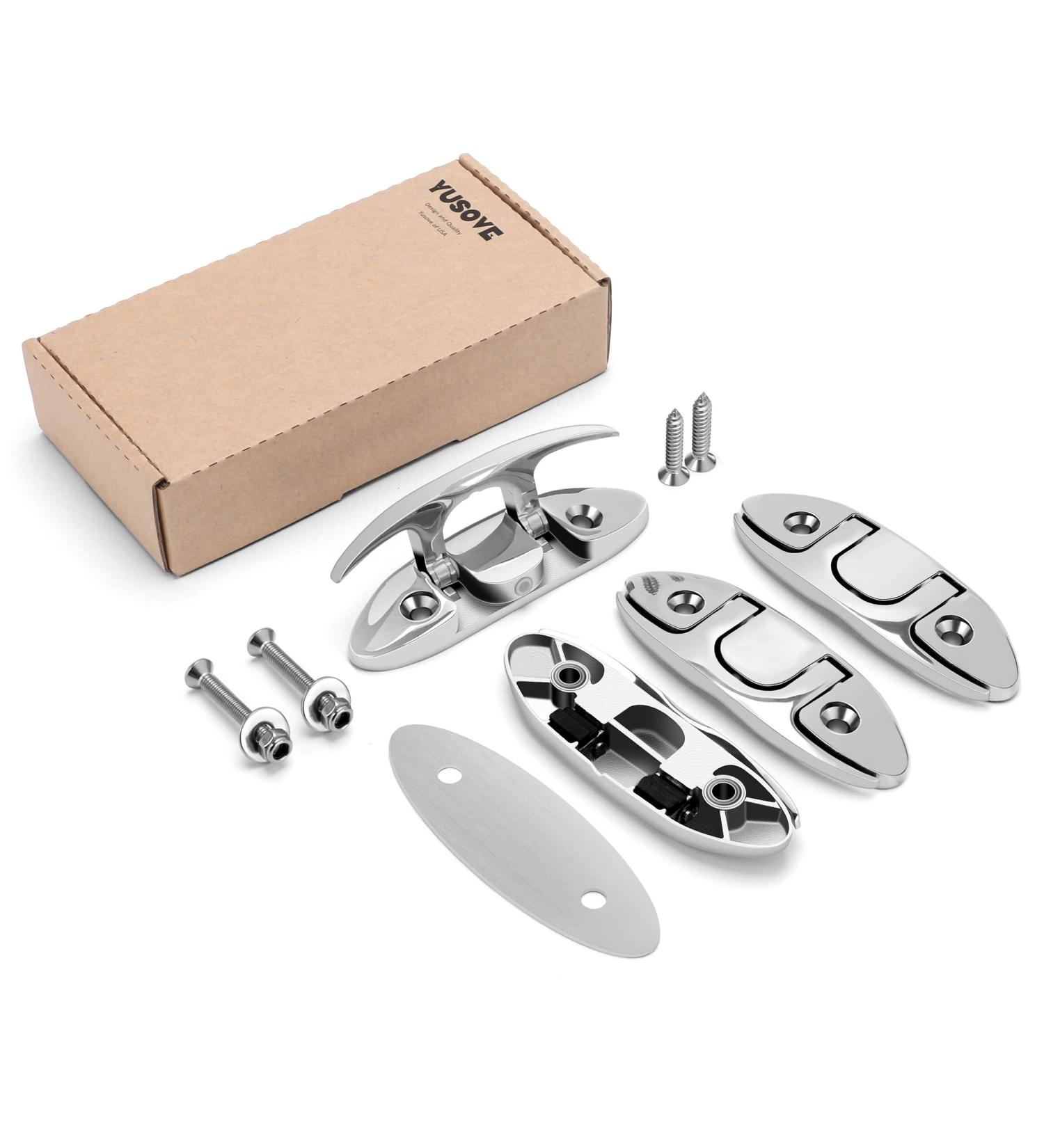 YUSOVE 4-1/2 Flip-up Dock Cleat - Marine Grade 316 Stainless Steel - Set of 4 Cleats with Back Plate and Fastener Pack - Buy Online on GoSupps.com