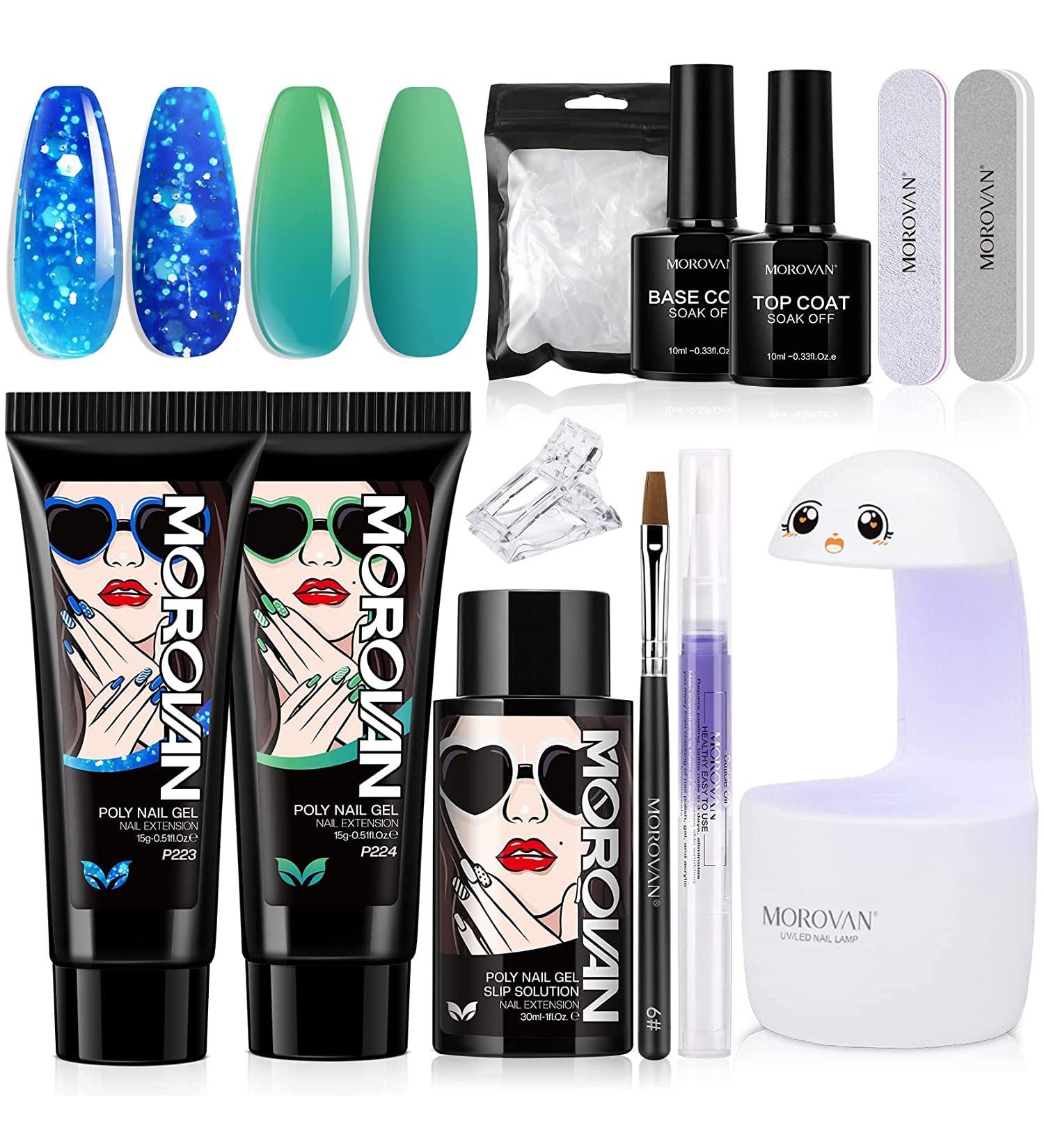 Morovan Poly Gel Nail Kit - 15ml Poly Gel kits with Slip Solution Base Coat and Top Coat Starter Kit Nail Extension Gel Kit with UV Lamp Poly Nail Gel Kit with Everything - Buy Online on GoSupps.com