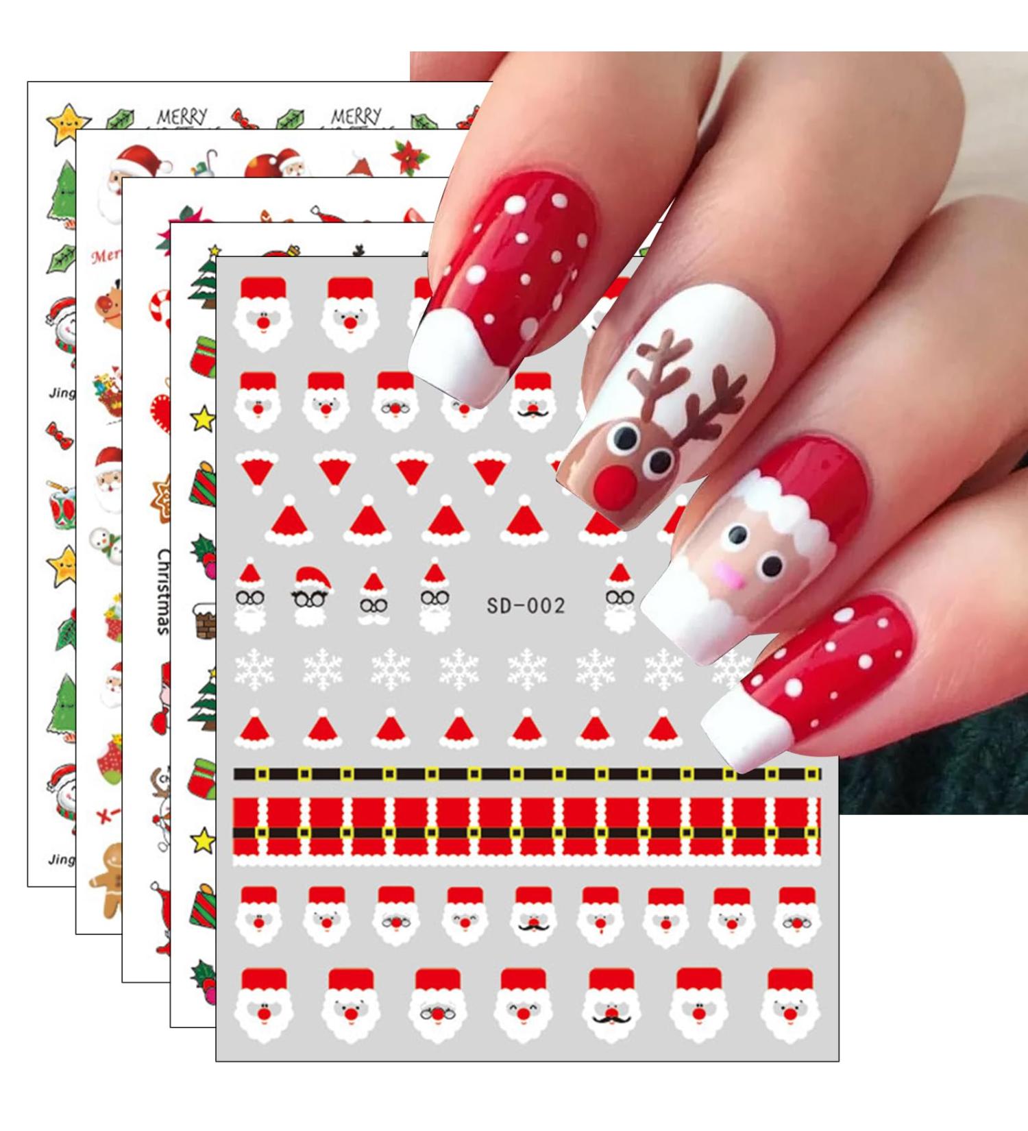 Christmas Nail Stickers 9 Sheets Self-Adhesive Nail Decal Snowflake Santa Claus Hat Red Nail Art Decoration Design Supplies - Buy Online on GoSupps.com
