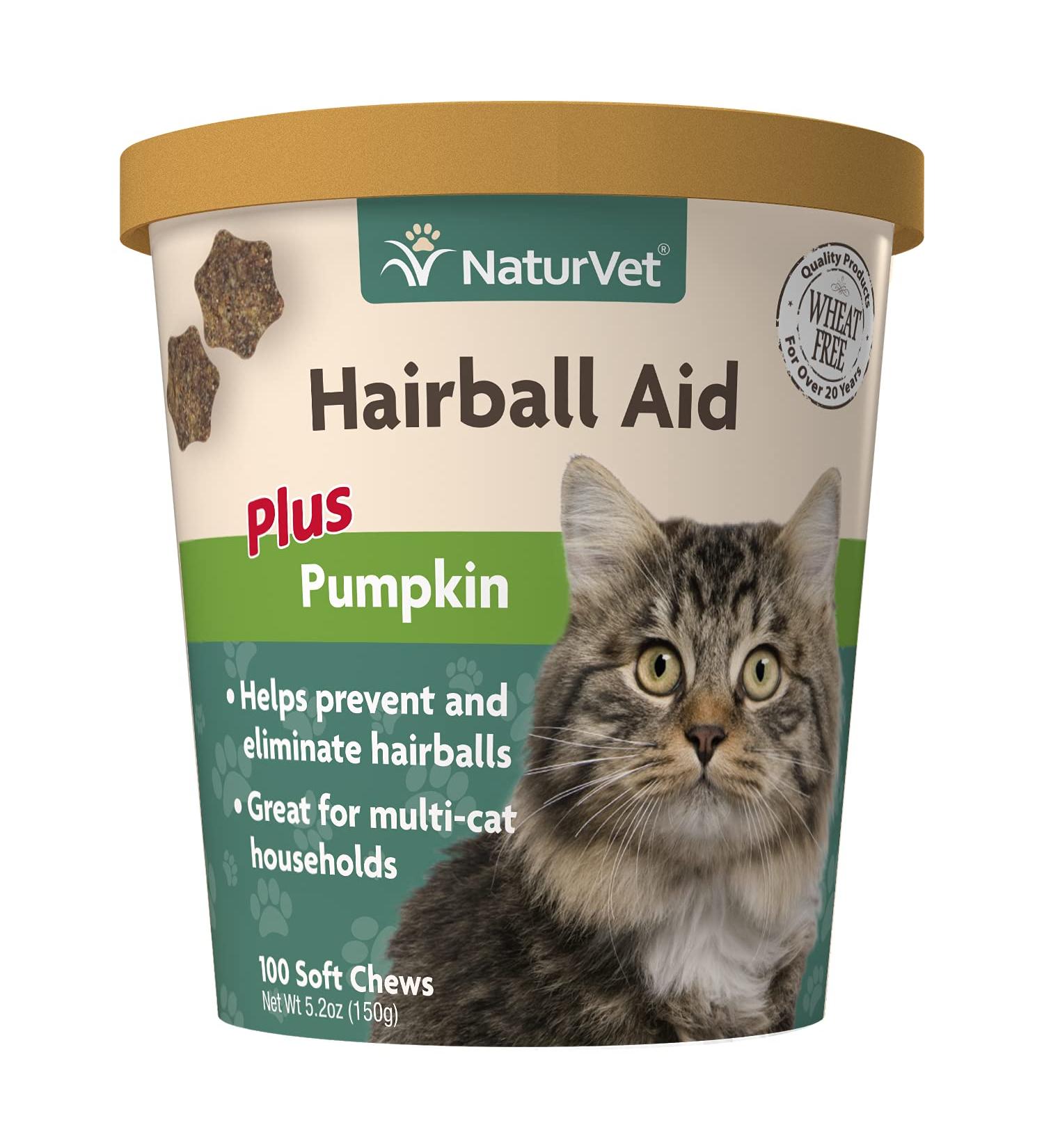NaturVet Hairball Remedy & Digestive Aid for Cats - Pumpkin & Vitamins Supplement - 100 Soft Chews - Buy Online on GoSupps.com