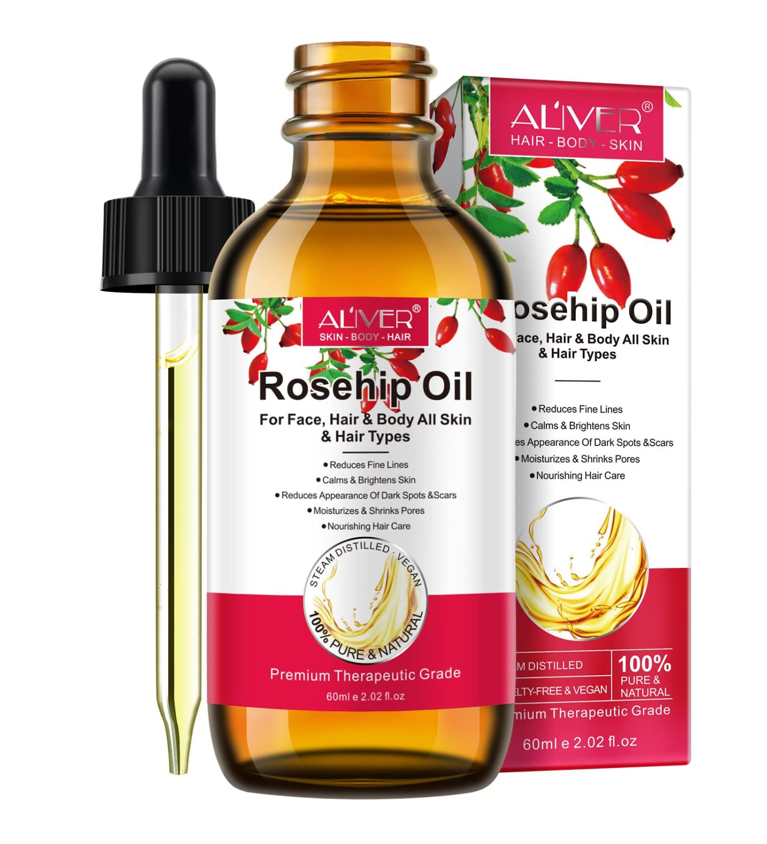 Rosehip Oil 60ML Organic Rosehip Seed Oil Anti-Aging Natural Cold Pressed Unrefined For Face Hair Nail Scar All Skin & Hair Typess - Buy Online on GoSupps.com