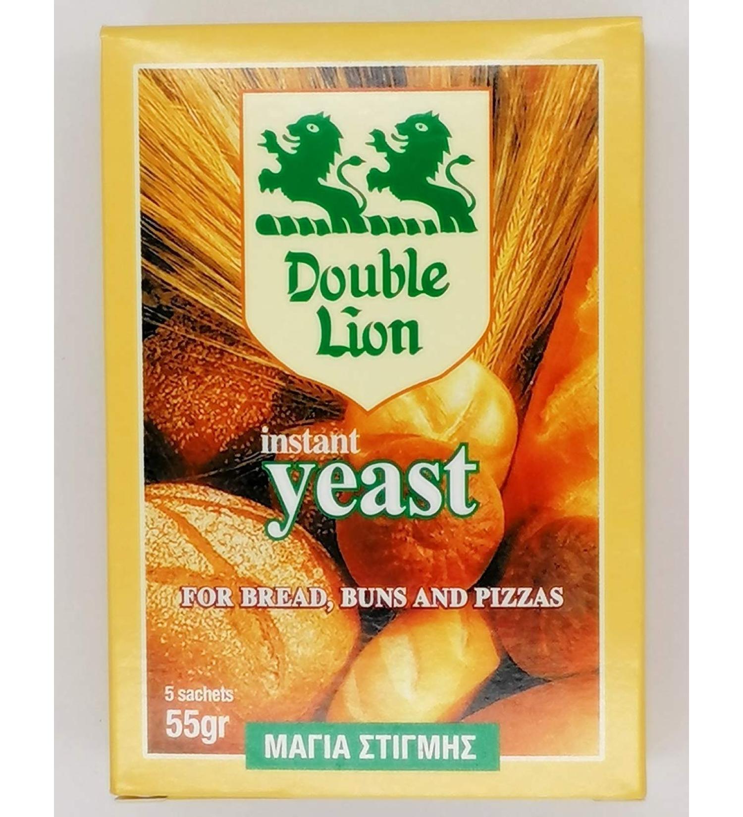 Instant Dry Yeast Baker, Double Lion, 1 pack of 55g (5 sachets X 11g) for baking, bread, rolls and pizzas