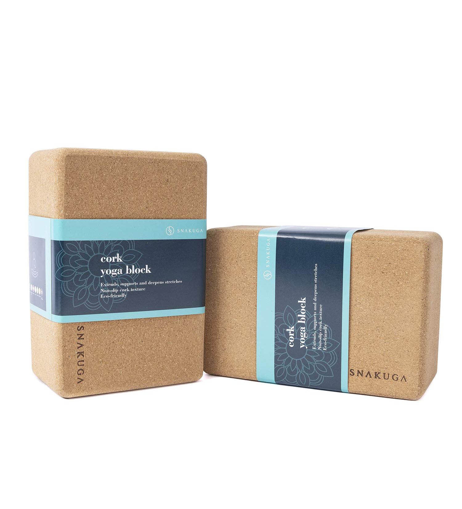 SNAKUGA Cork Yoga Block 2 Pack - Non-Slip 4'' or 3'' High Density Blocks for Pilates, Meditation, Fitness & Stretching - Supportive & Flexible Brick for Improved Poses Balance - 9x6x4 - Buy Online on GoSupps.com