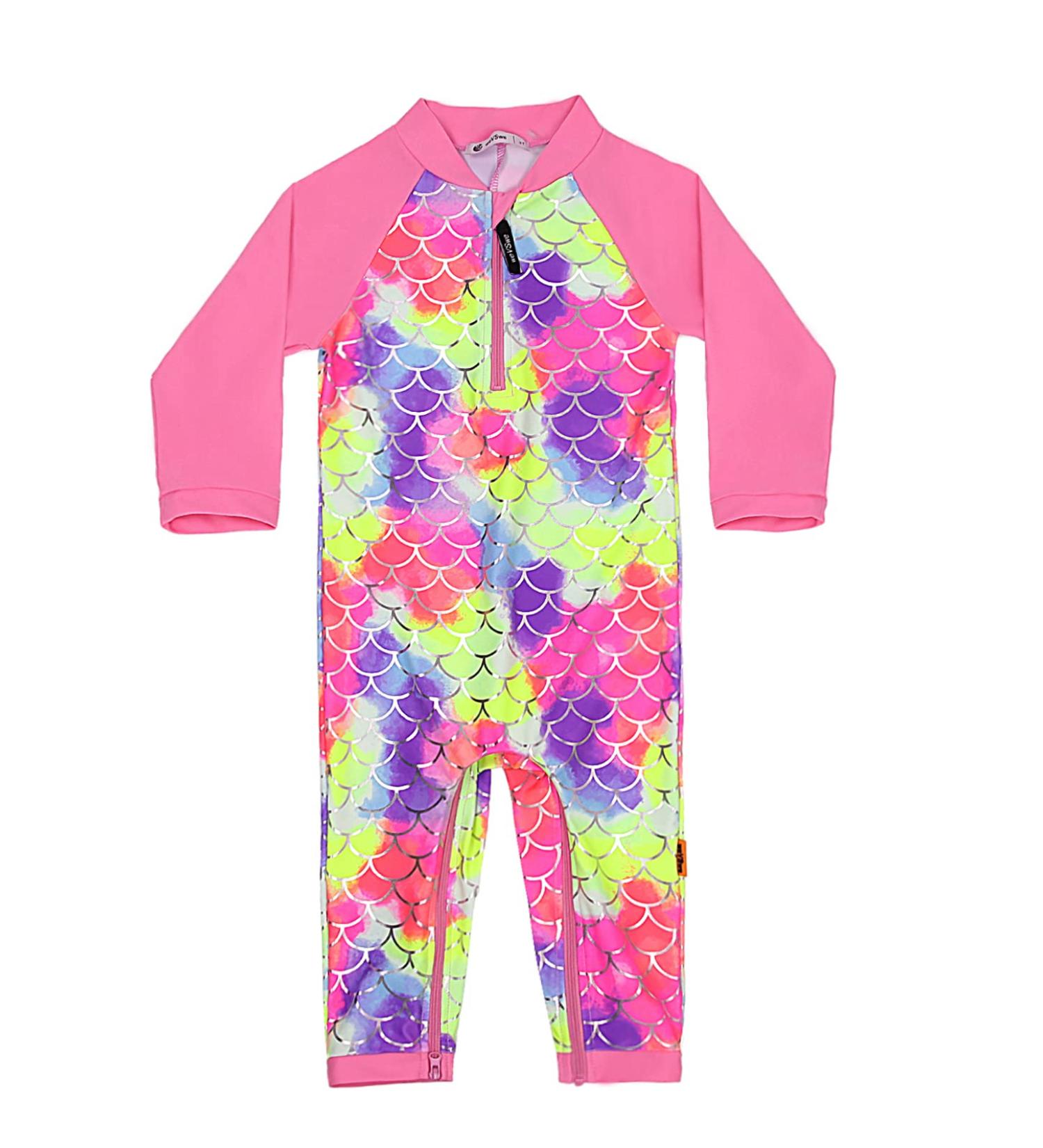 weVSwe Baby Toddler Boy Swimsuit UPF 50+ Sun Protection Rash Guard Swimwear | Crotch Zipper | Pink Fish Scales | 0-3 Years | 0-6 Months - Buy Online on GoSupps.com