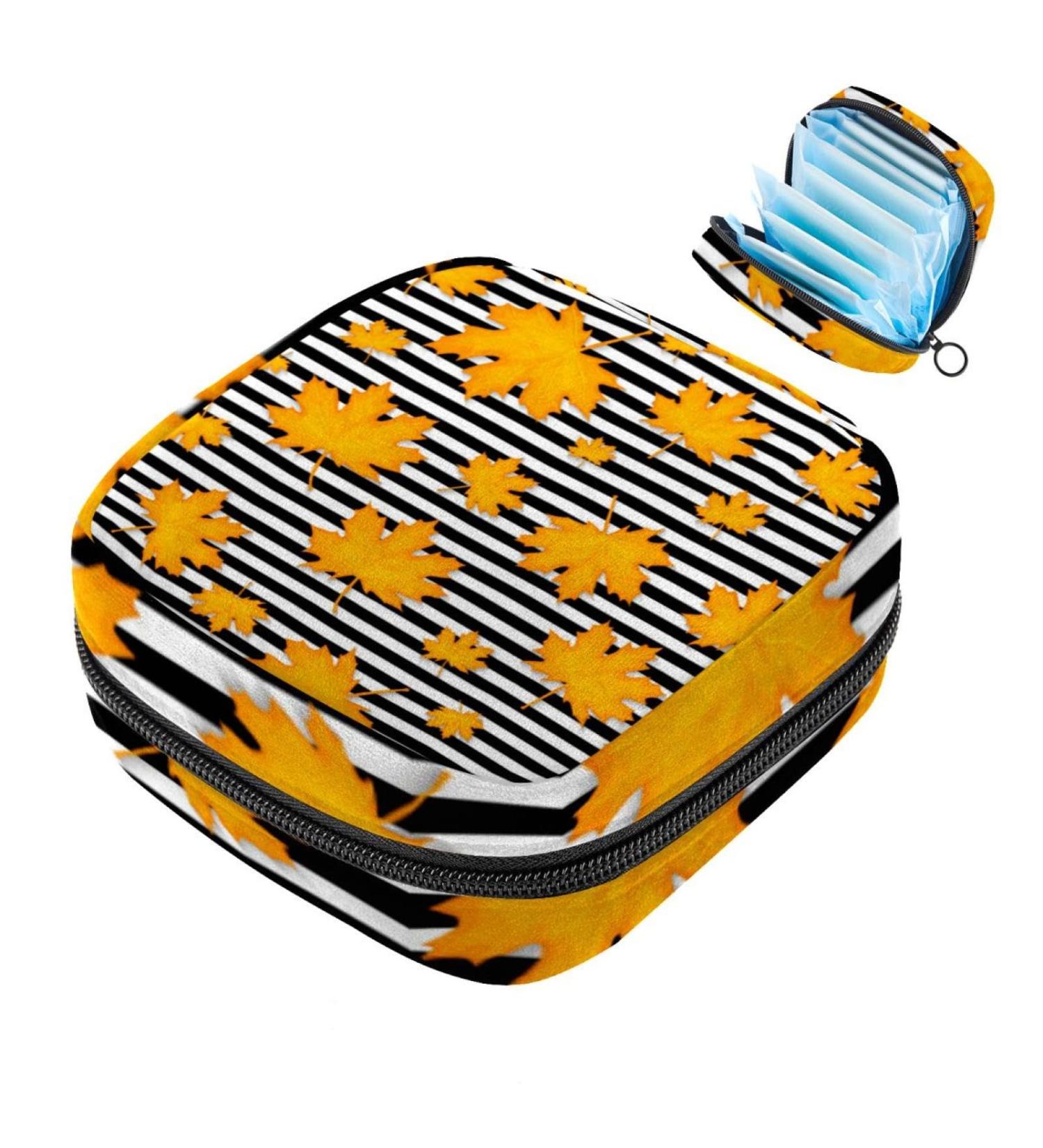 Javenproeqt Portable Women's Binding Bags - Menstrual Cup Pocket & Pads for Teens | Stylish Autumn Leaves Design - Buy Online on GoSupps.com