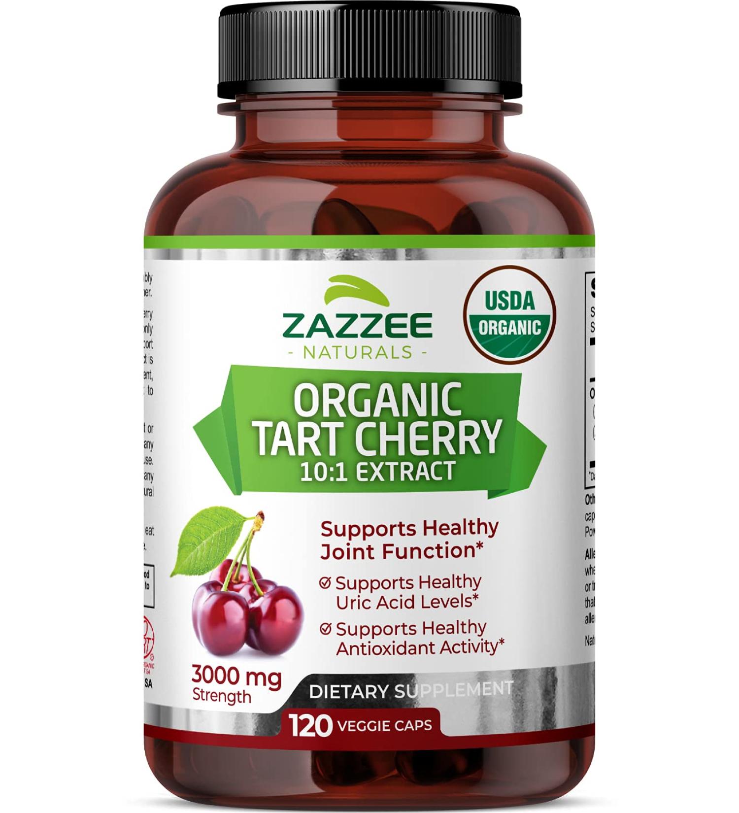 Zazzee USDA Organic Tart Cherry Extract Capsules - 3000mg Strength - 120 Vegan Capsules - Non-GMO & All-Natural - USDA Certified Organic - Buy Online on GoSupps.com