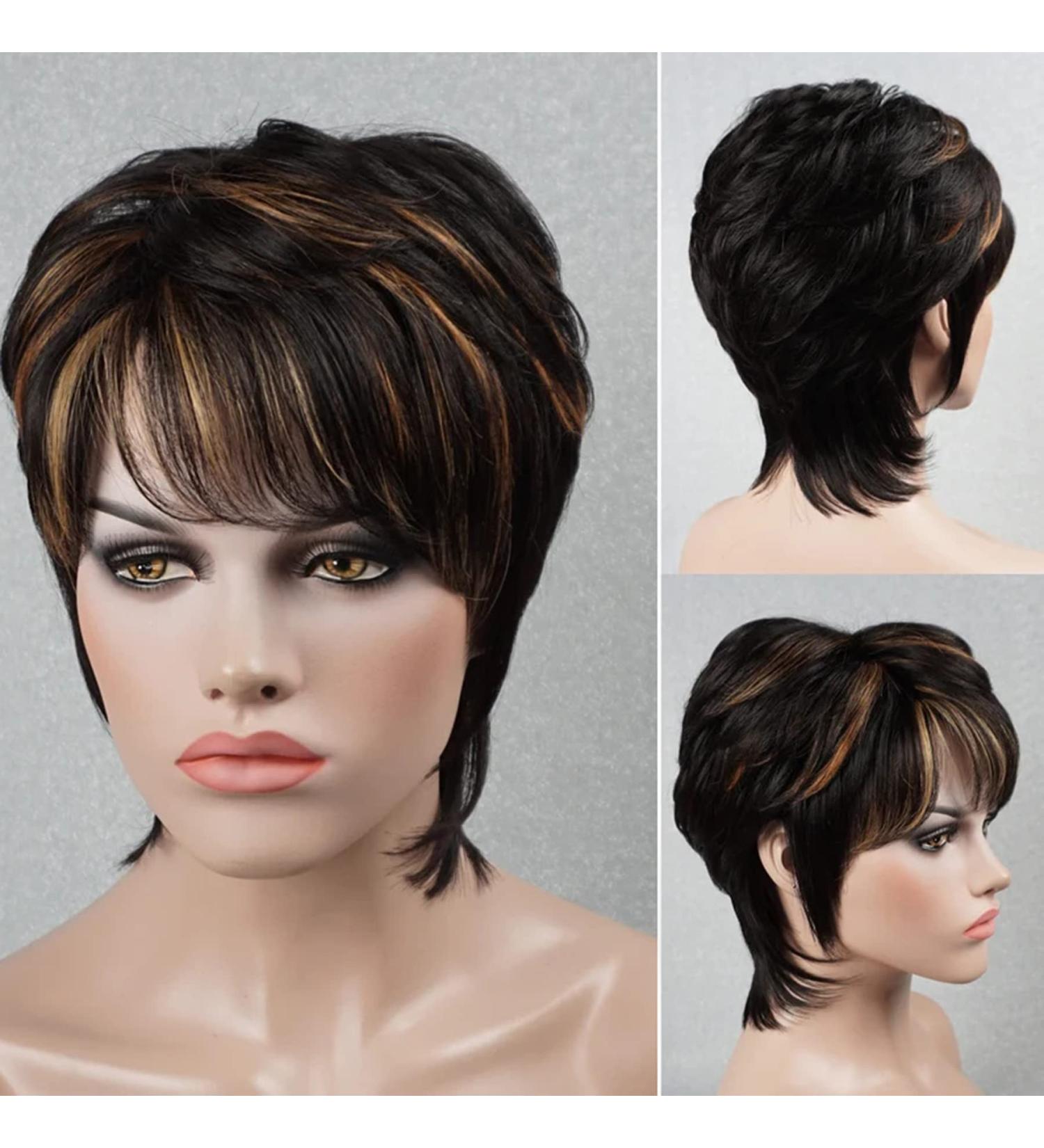 Sexy Pixie Cut Wig for Black Women 1B/30/27 Color Human Hair Short Wig with Bangs - Brazilian Layered Pixie Wig for Women (1B/27/30) - Buy Online on GoSupps.com
