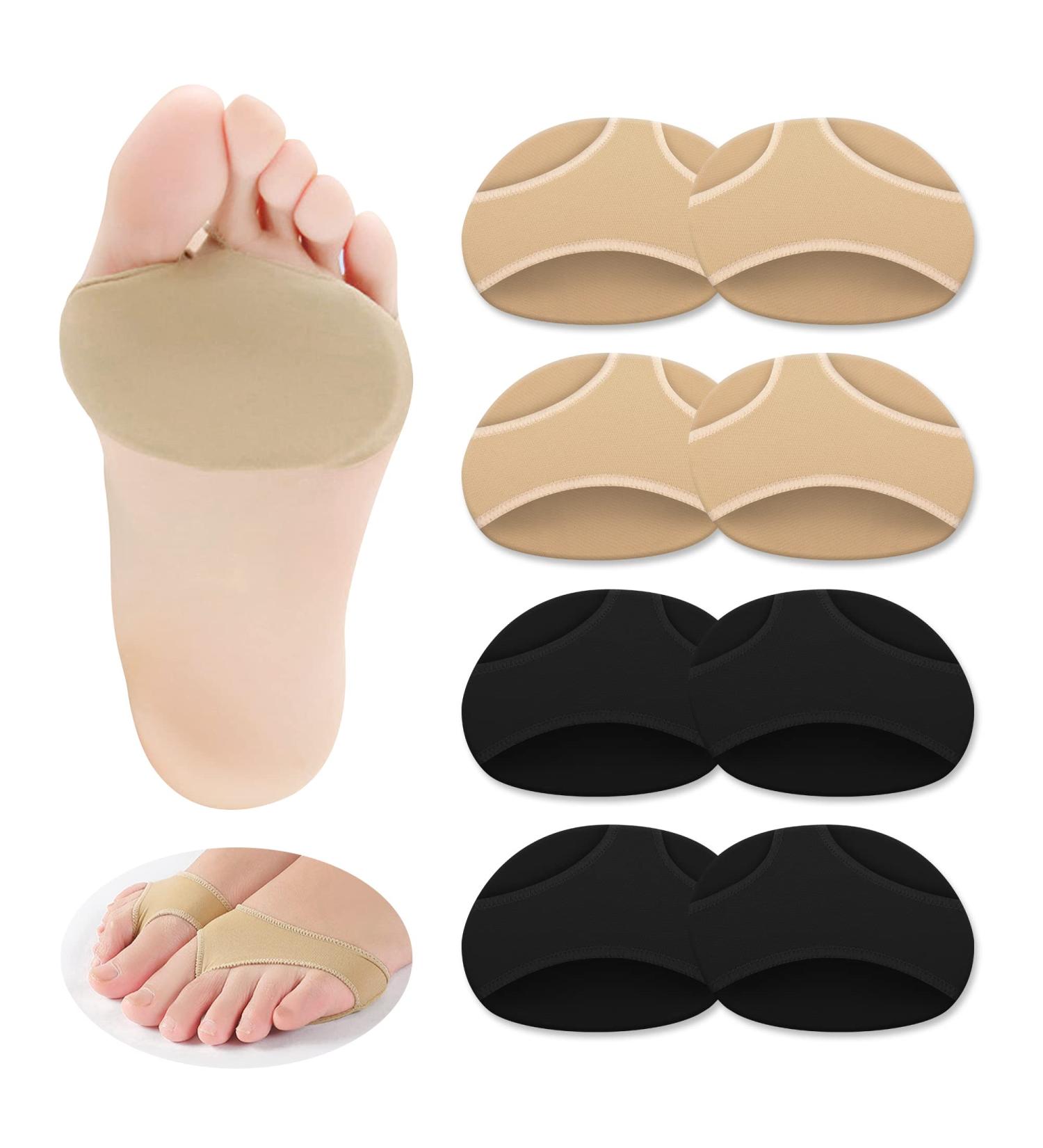 Fabric Metatarsal Pads with Gel - 4 Pairs Ball of Foot Cushions for Pain Relief - Foot Health Care - M Black + Beige - Buy Online on GoSupps.com